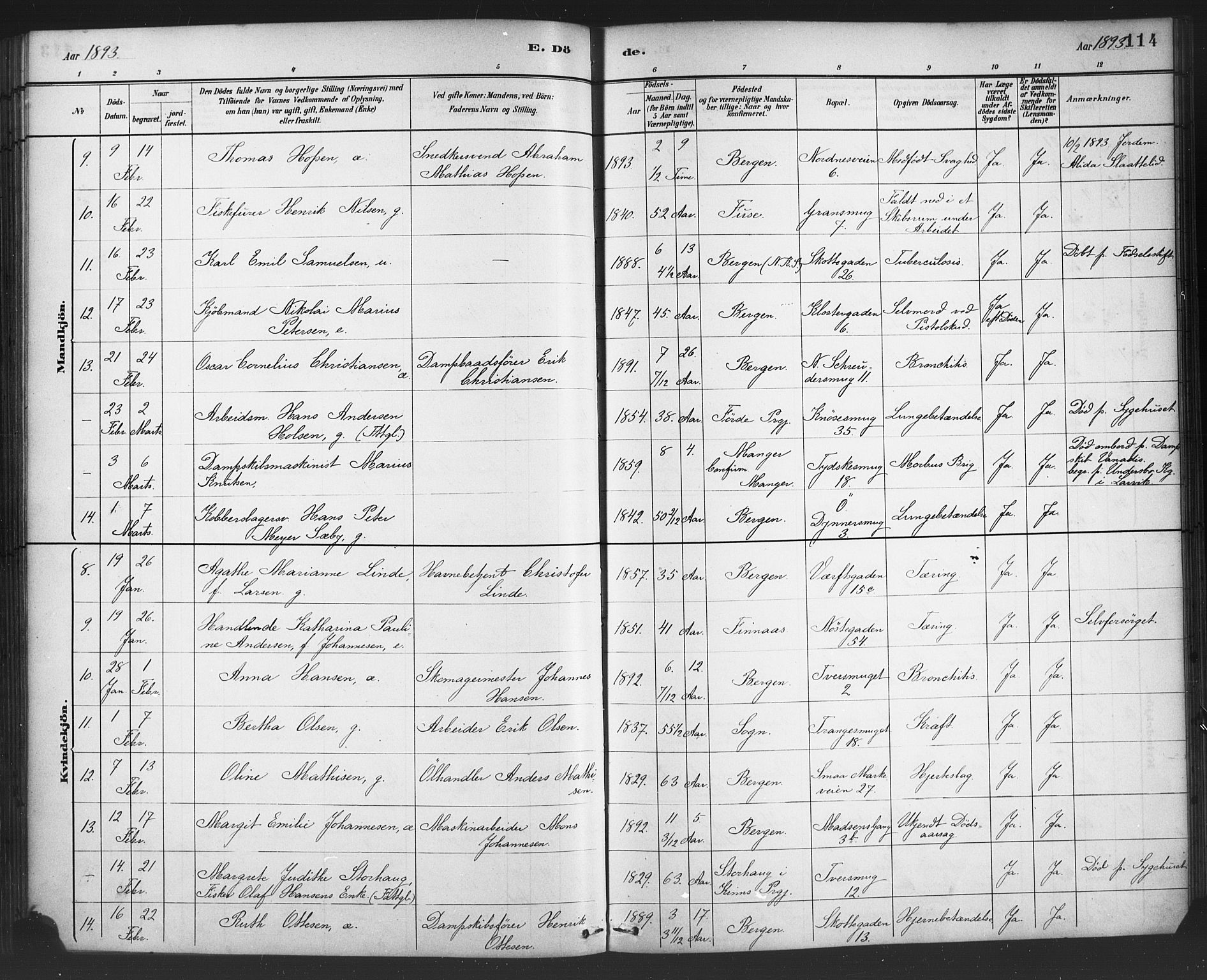 Nykirken Sokneprestembete, AV/SAB-A-77101/H/Haa/L0044: Parish register (official) no. E 4, 1882-1898, p. 114