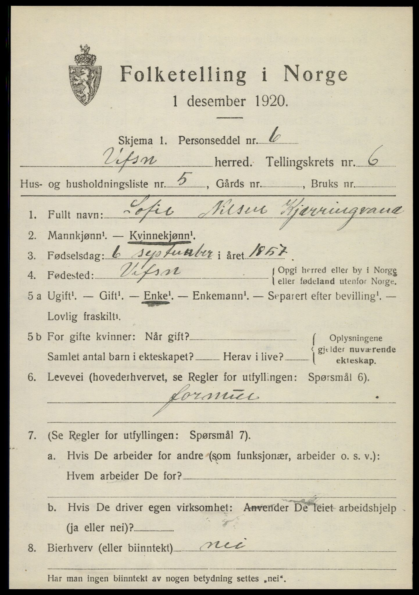 SAT, 1920 census for Vefsn, 1920, p. 4249