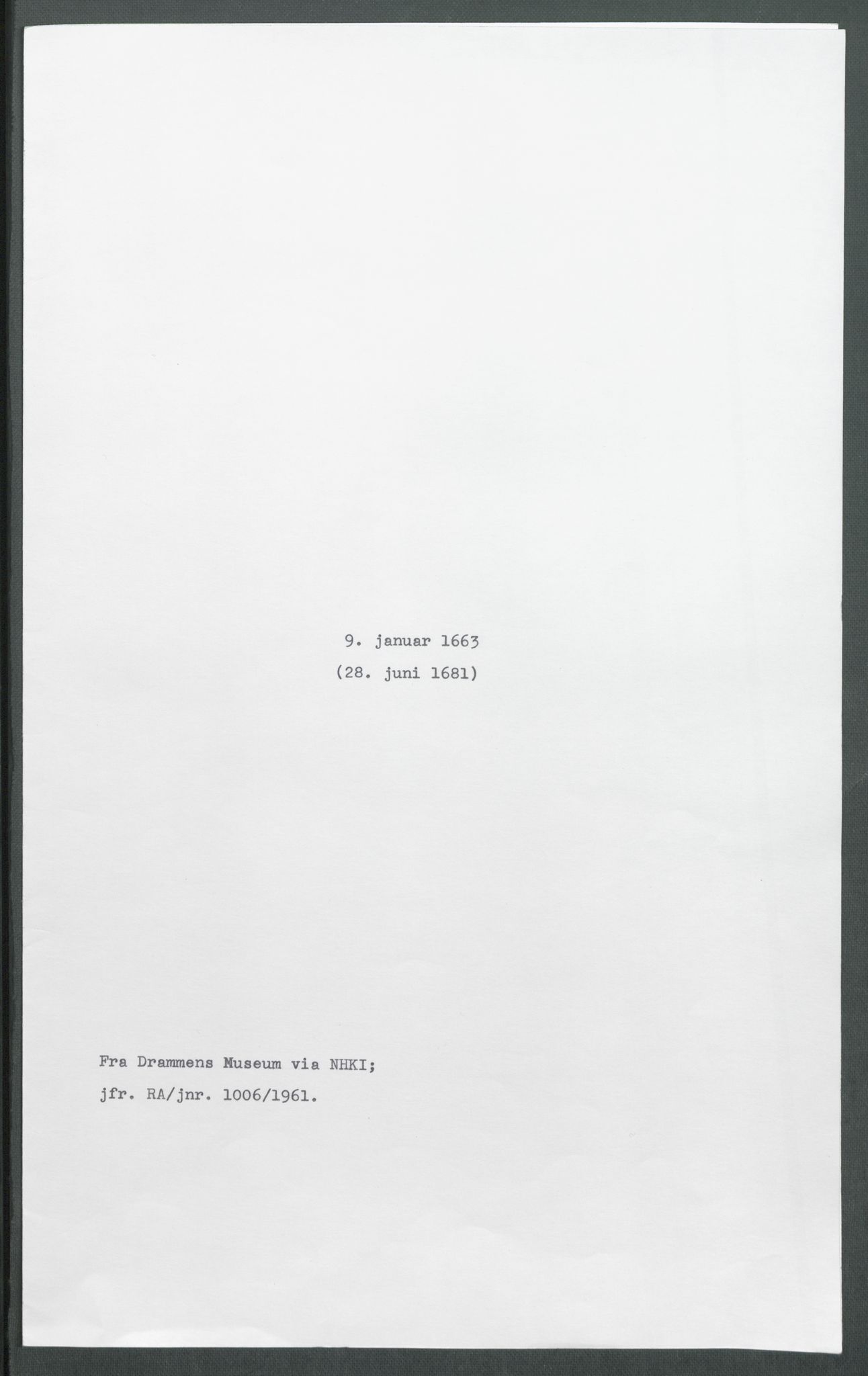 Riksarkivets diplomsamling, RA/EA-5965/F02/L0169: Dokumenter, 1661-1663, p. 170
