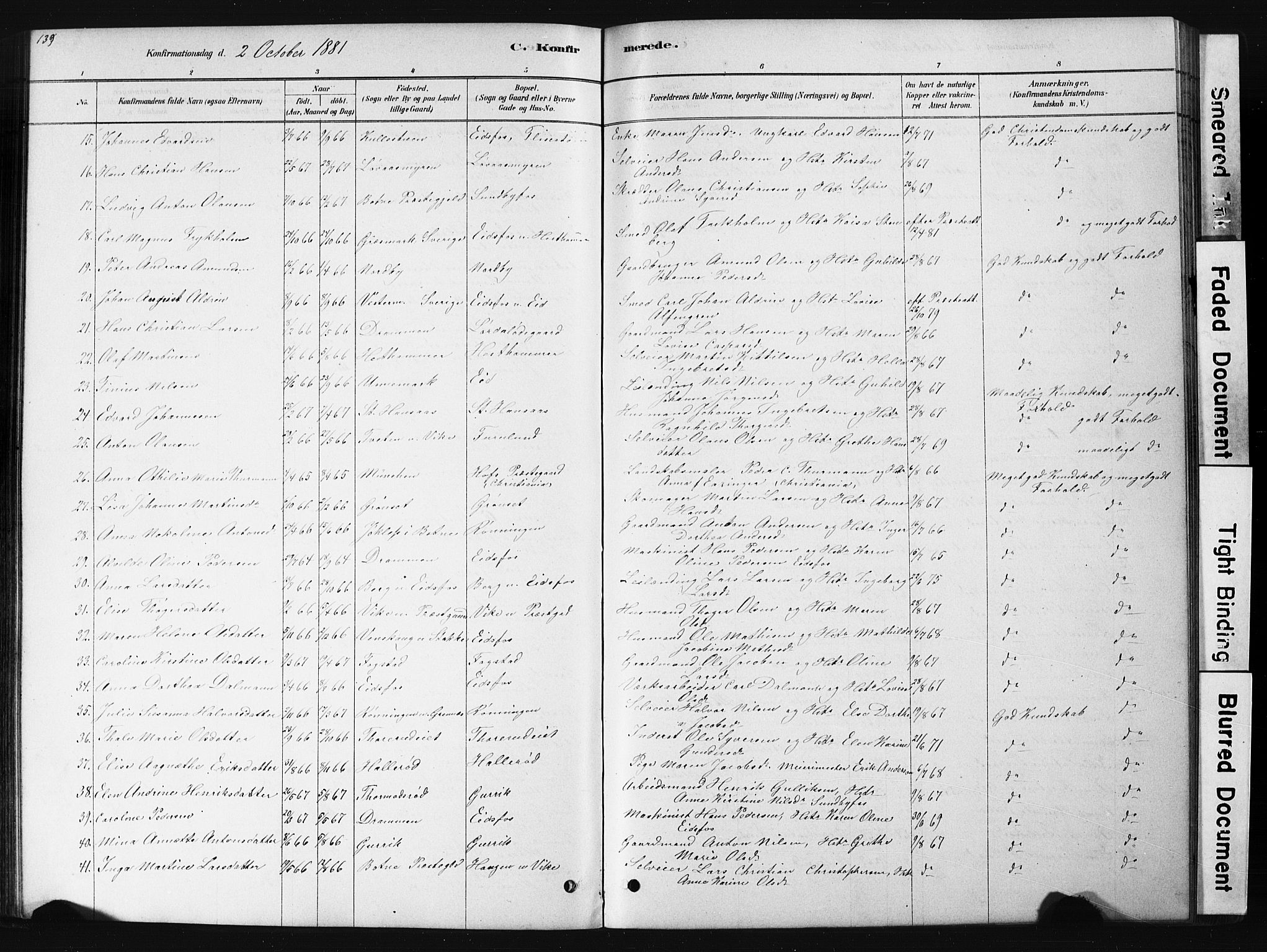 Hof kirkebøker, AV/SAKO-A-64/G/Ga/L0004: Parish register (copy) no. I 4, 1878-1930, p. 139