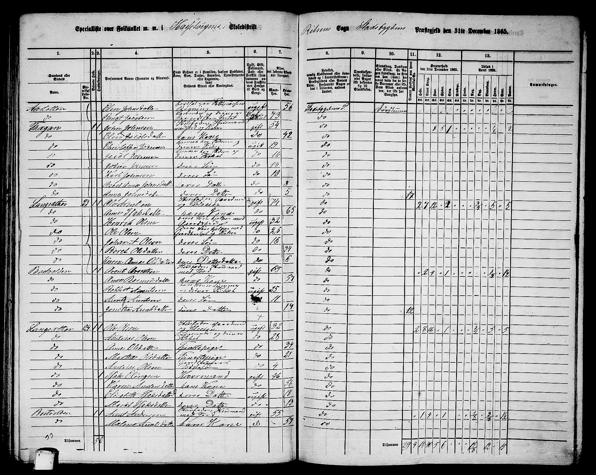 RA, 1865 census for Stadsbygd, 1865, p. 94