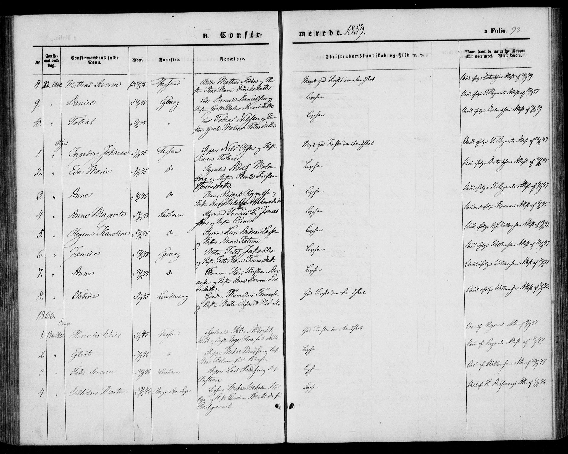 Farsund sokneprestkontor, AV/SAK-1111-0009/F/Fa/L0004: Parish register (official) no. A 4, 1847-1863, p. 93