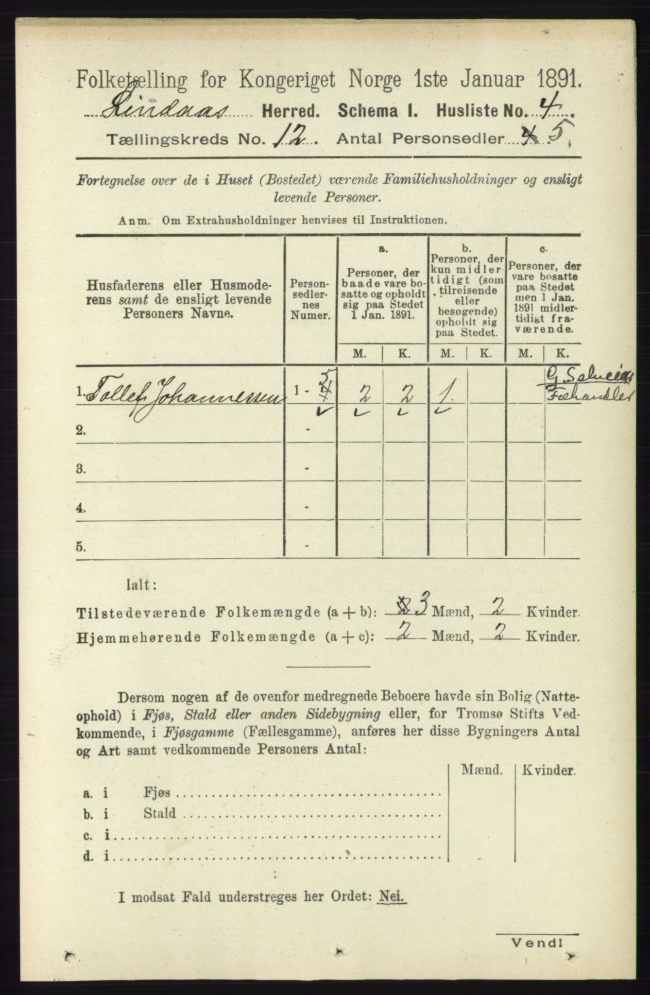 RA, 1891 census for 1263 Lindås, 1891, p. 3970