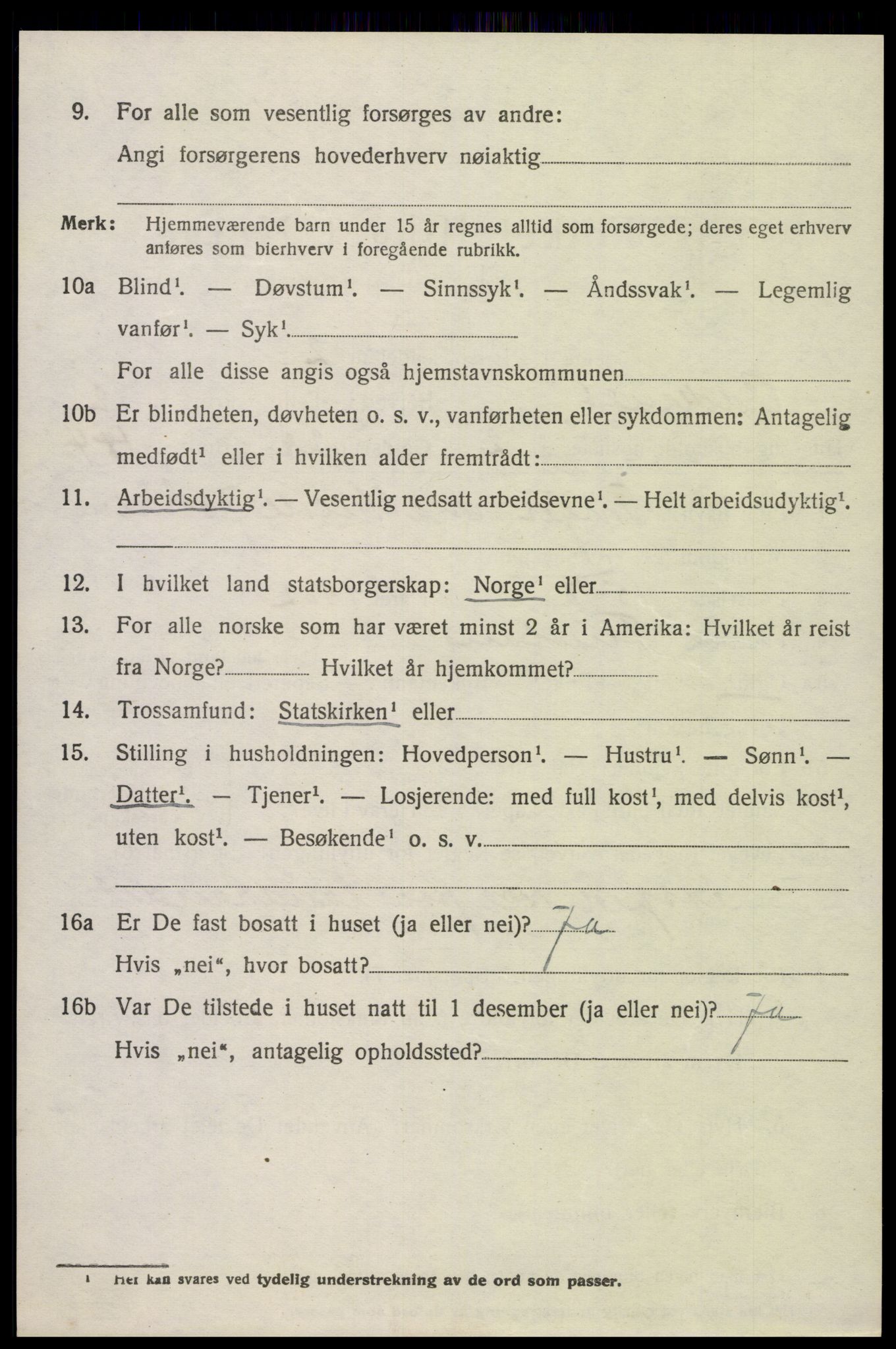 SAK, 1920 census for Oddernes, 1920, p. 7610