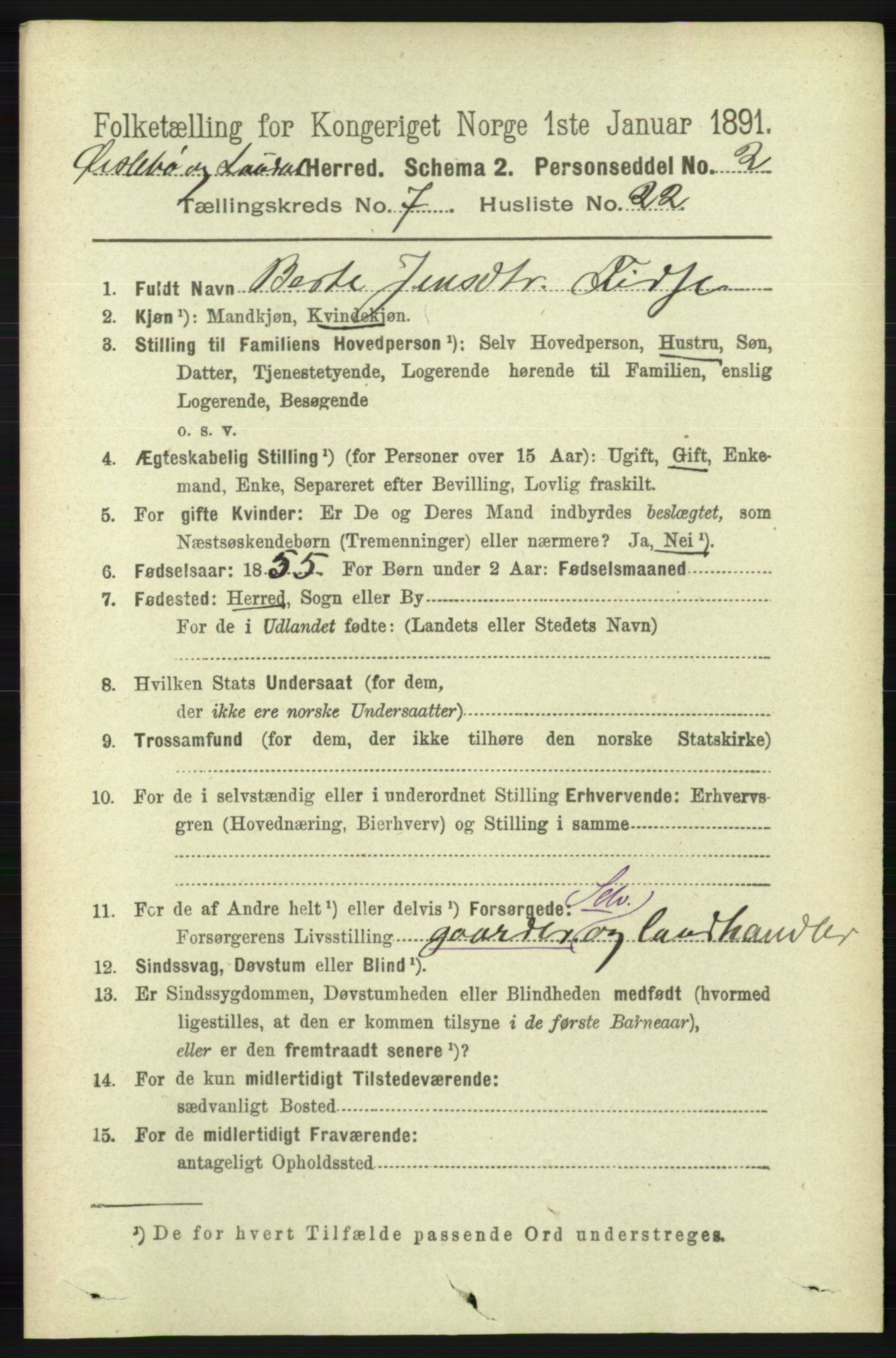 RA, 1891 census for 1021 Øyslebø og Laudal, 1891, p. 2050