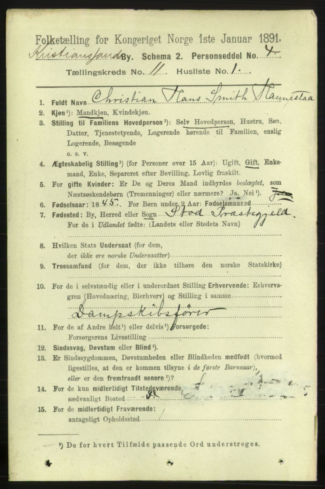 RA, 1891 census for 1001 Kristiansand, 1891, p. 5587