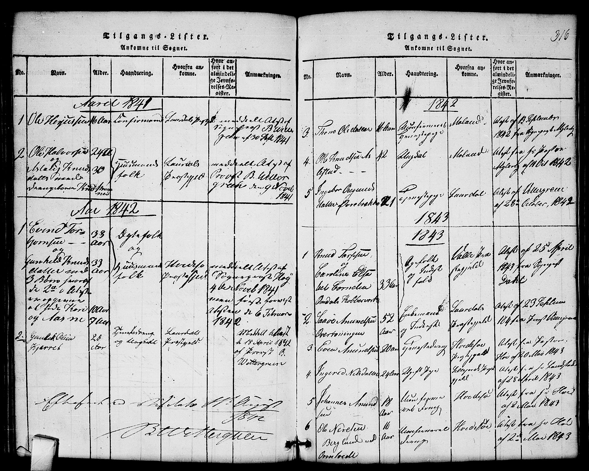 Mo kirkebøker, SAKO/A-286/G/Gb/L0001: Parish register (copy) no. II 1, 1814-1843, p. 316