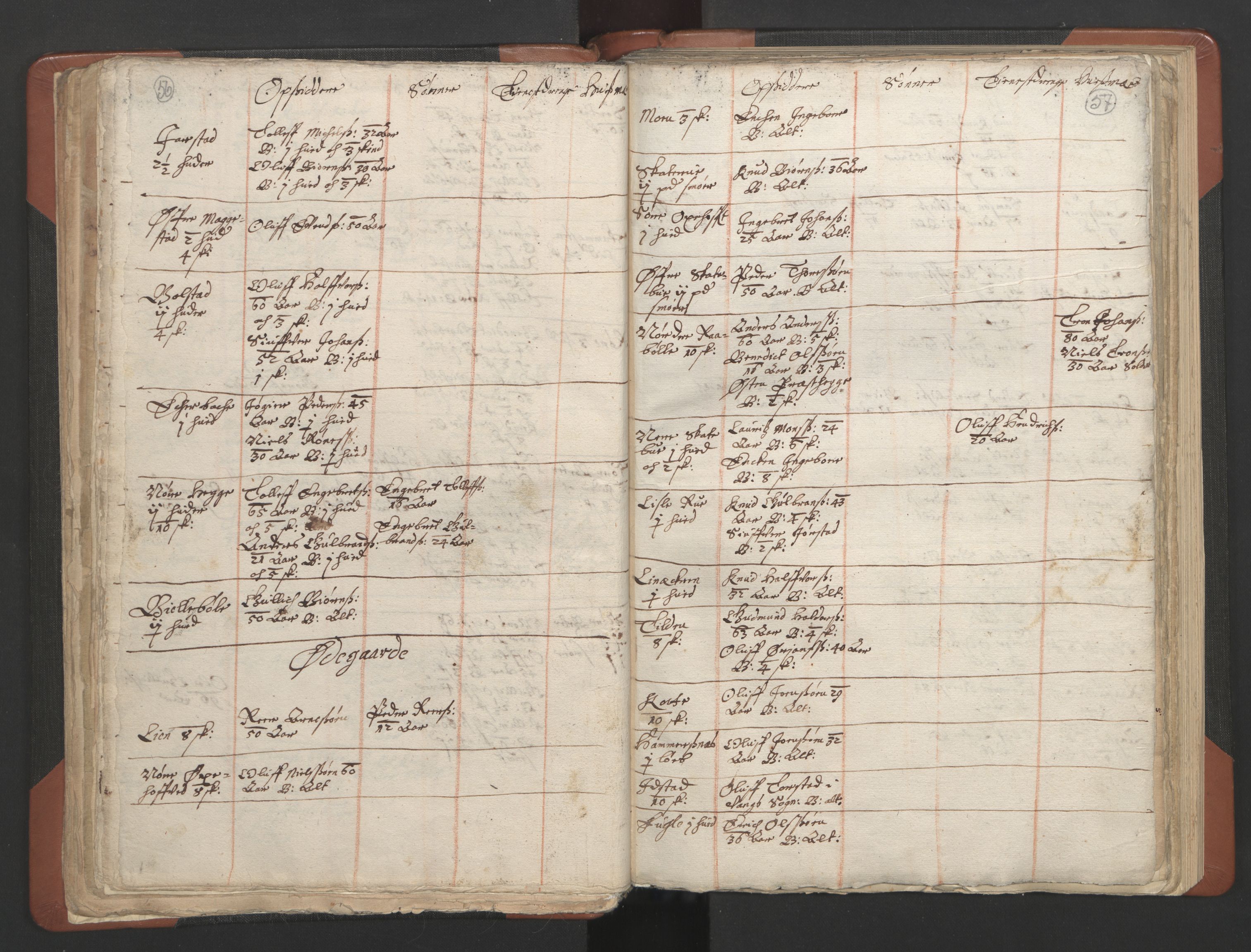 RA, Vicar's Census 1664-1666, no. 8: Valdres deanery, 1664-1666, p. 56-57