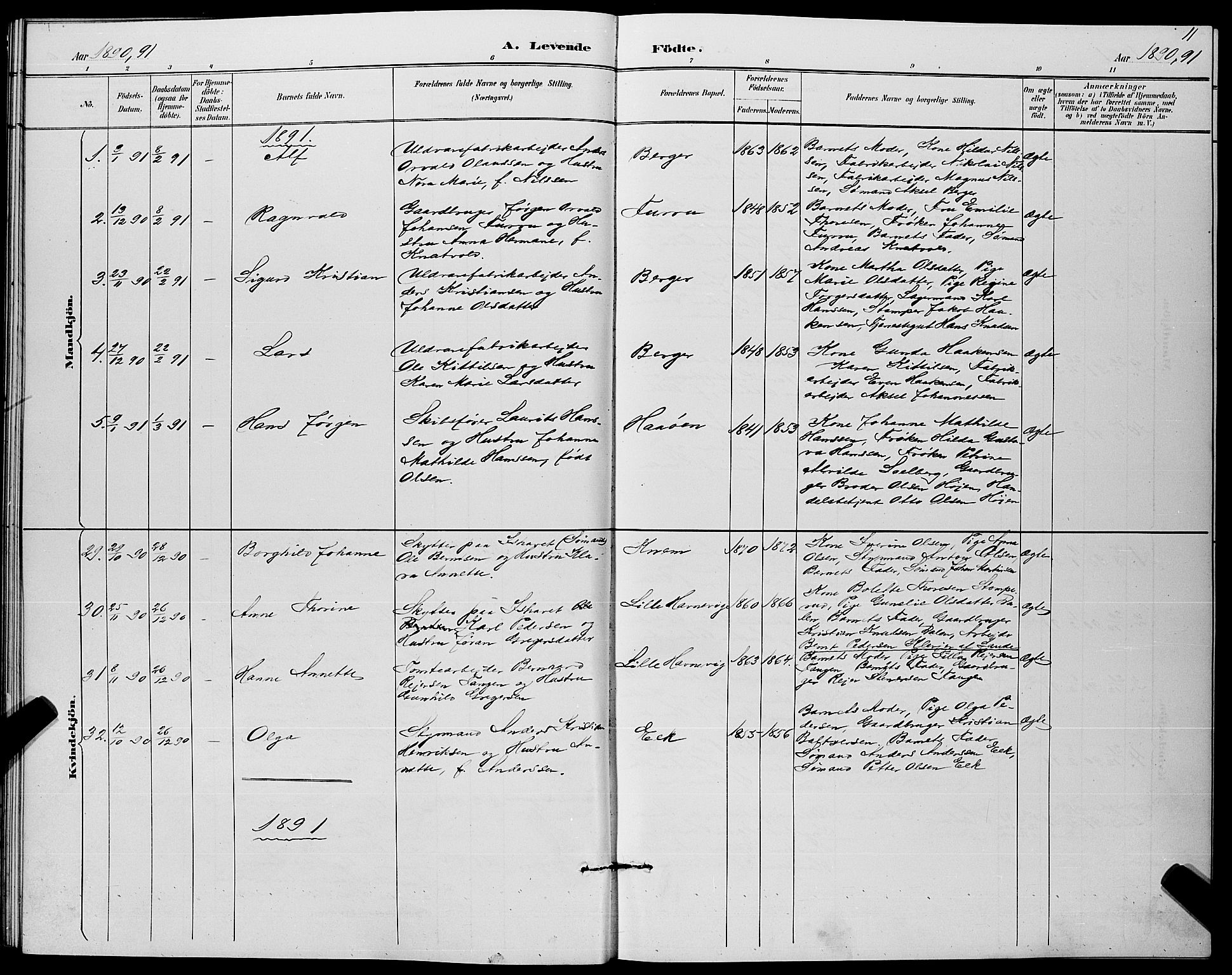 Strømm kirkebøker, AV/SAKO-A-322/G/Ga/L0003: Parish register (copy) no. I 3, 1889-1896, p. 11