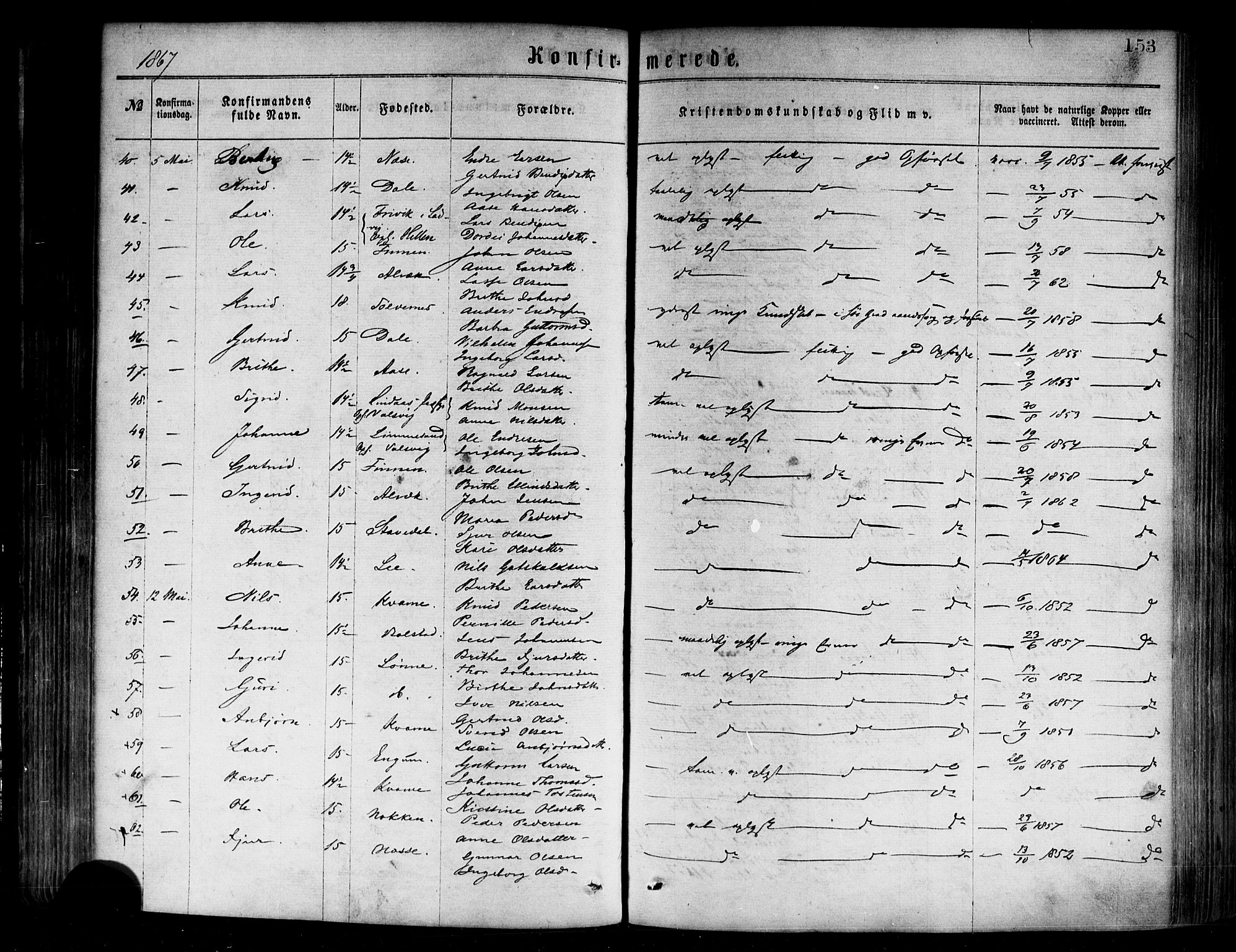 Vik sokneprestembete, AV/SAB-A-81501/H/Haa/Haaa/L0009: Parish register (official) no. A 9, 1866-1877, p. 153