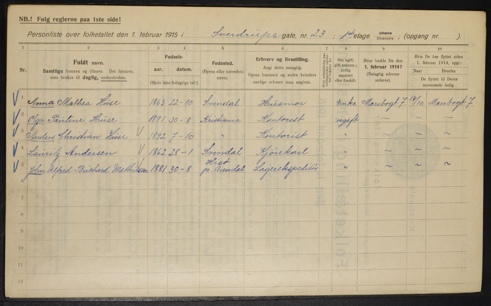 OBA, Municipal Census 1915 for Kristiania, 1915, p. 106012