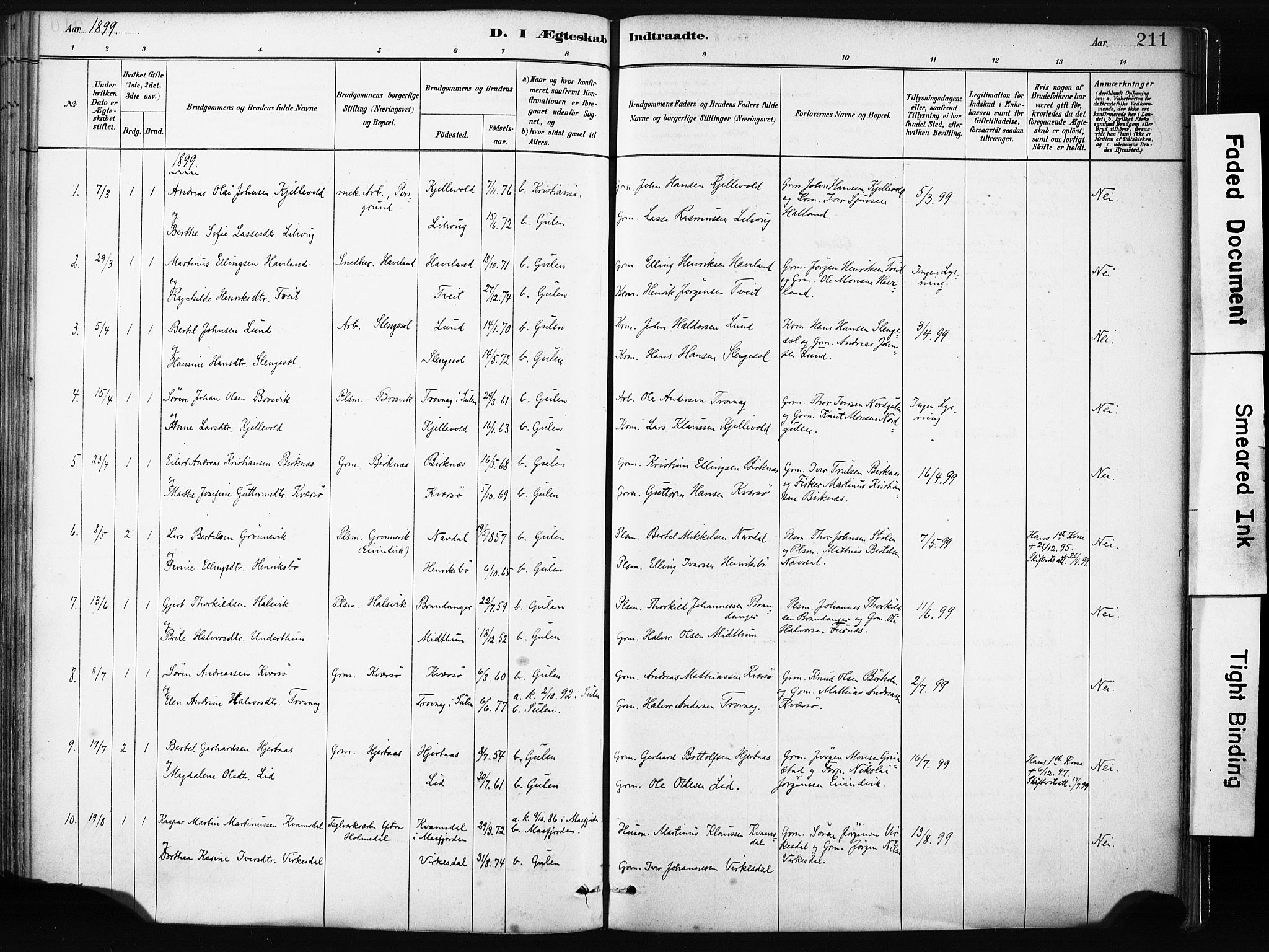 Gulen sokneprestembete, SAB/A-80201/H/Haa/Haab/L0001: Parish register (official) no. B 1, 1881-1905, p. 211