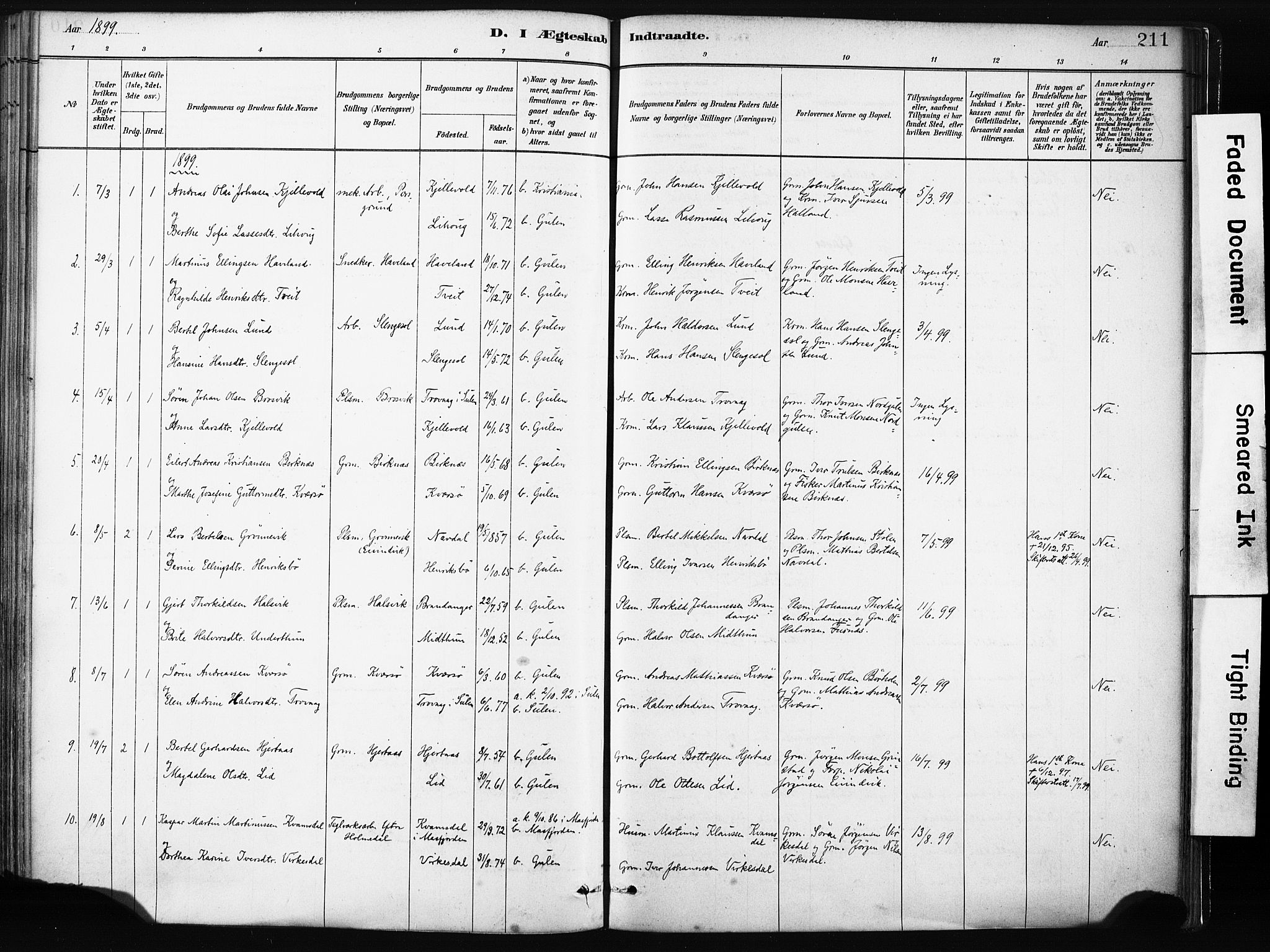 Gulen sokneprestembete, AV/SAB-A-80201/H/Haa/Haab/L0001: Parish register (official) no. B 1, 1881-1905, p. 211