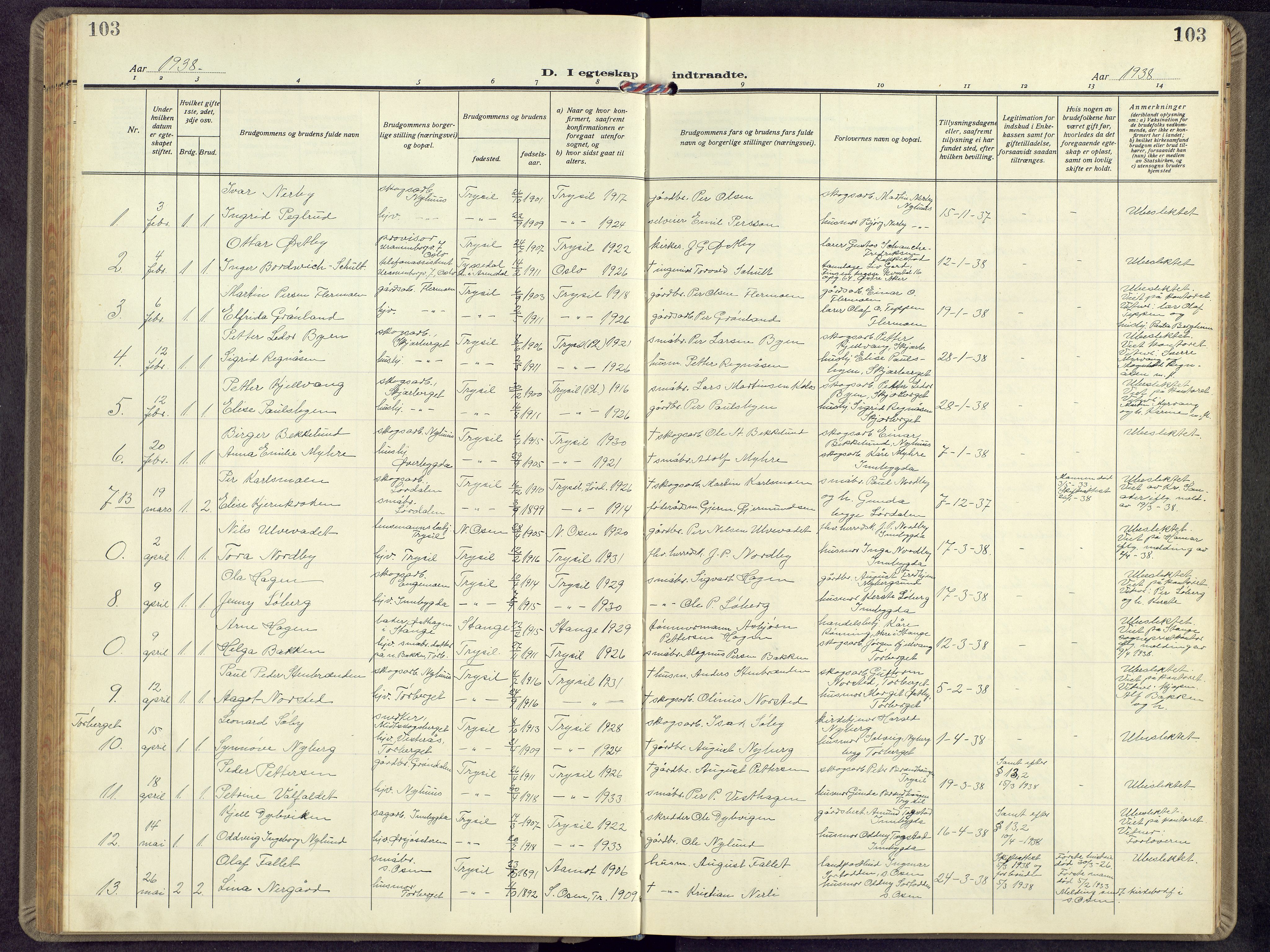 Trysil prestekontor, SAH/PREST-046/H/Ha/Hab/L0012: Parish register (copy) no. 12, 1938-1959, p. 103