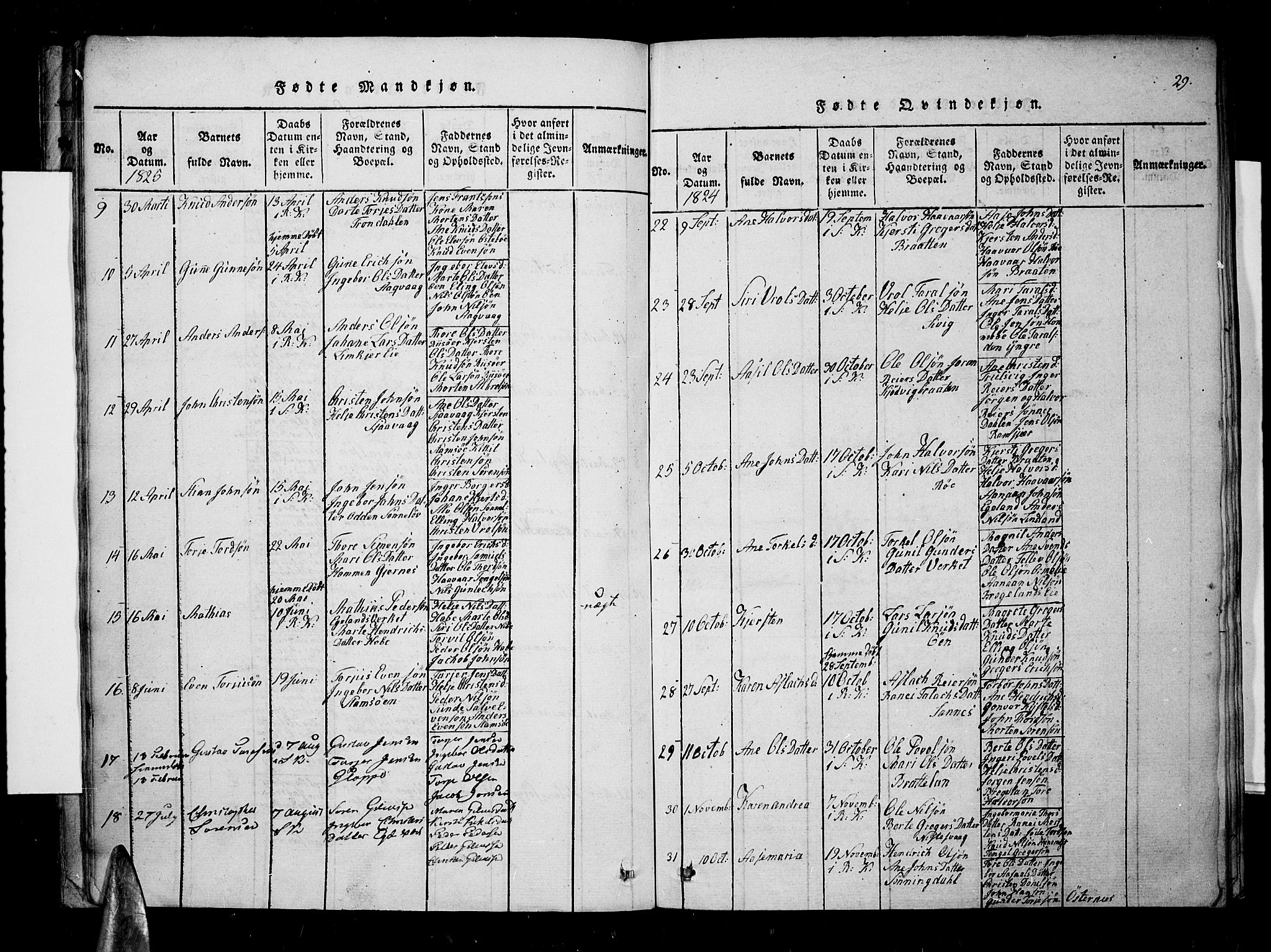 Søndeled sokneprestkontor, AV/SAK-1111-0038/F/Fa/L0001: Parish register (official) no. A 1, 1816-1838, p. 29