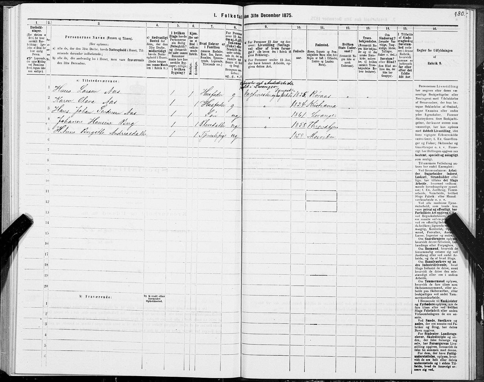 SAT, 1875 census for 1701B Levanger/Levanger, 1875, p. 180