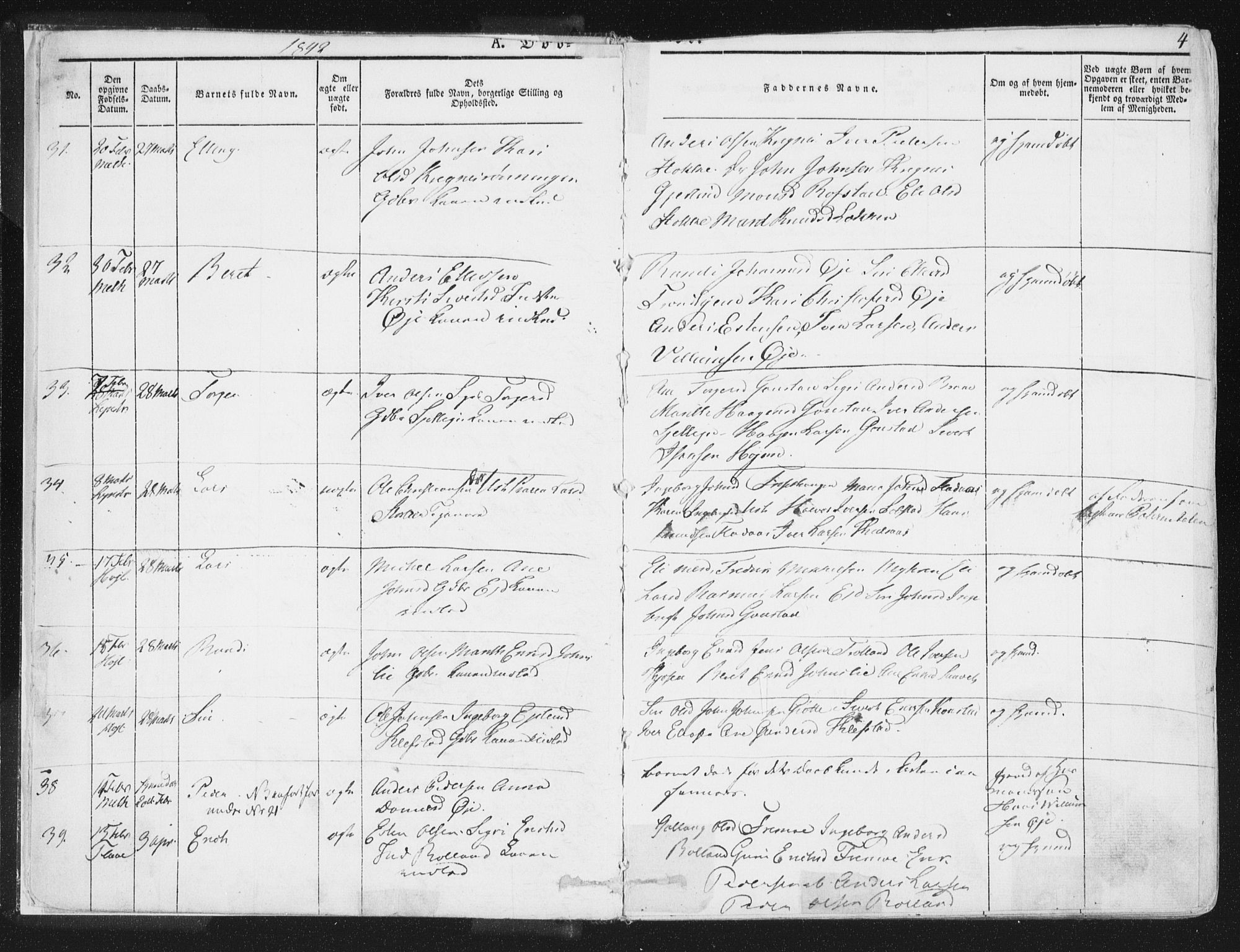 Ministerialprotokoller, klokkerbøker og fødselsregistre - Sør-Trøndelag, AV/SAT-A-1456/691/L1074: Parish register (official) no. 691A06, 1842-1852, p. 4