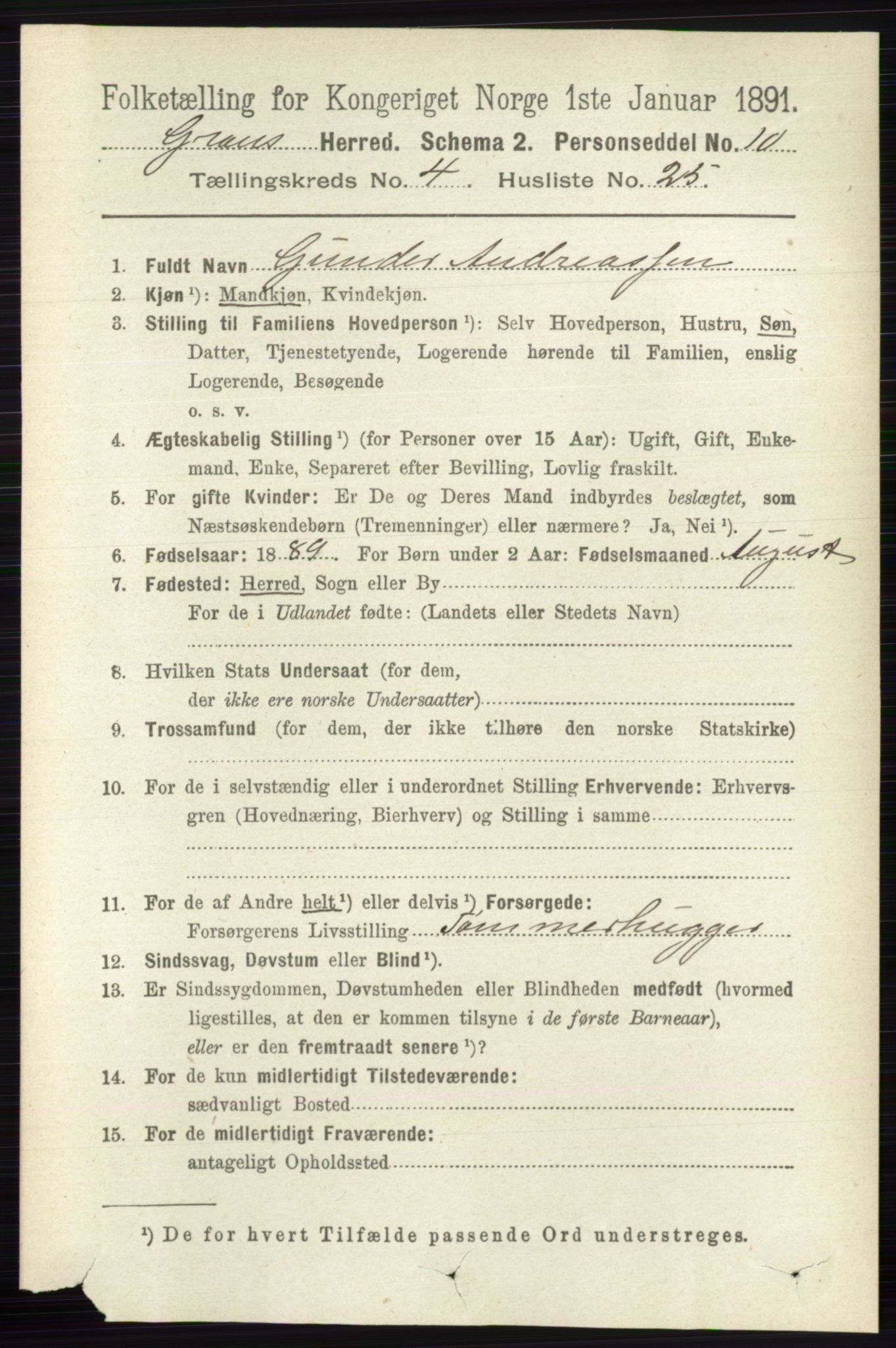 RA, 1891 census for 0534 Gran, 1891, p. 1318