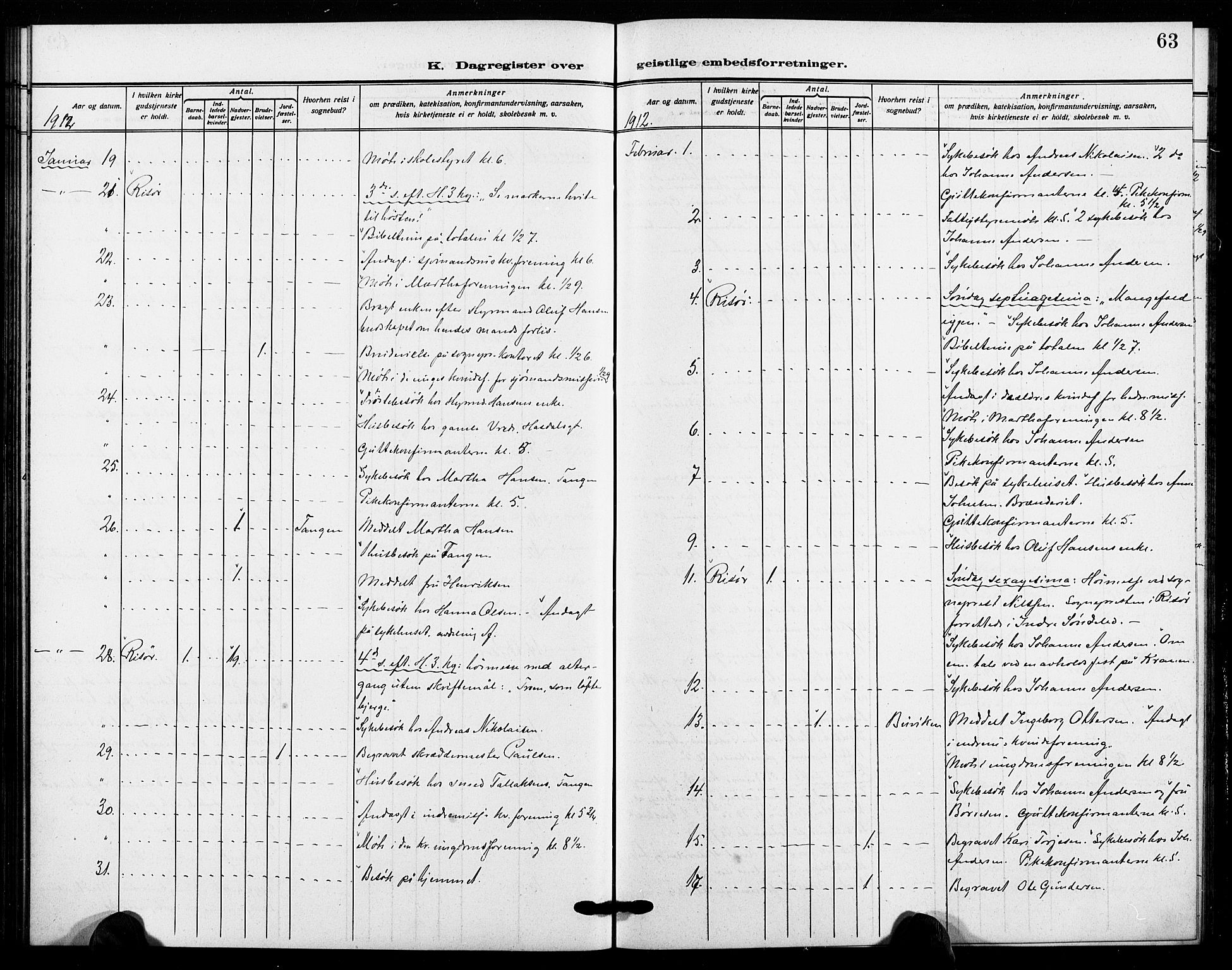 Risør sokneprestkontor, SAK/1111-0035/F/Fa/L0007: Parish register (official) no. A 7, 1908-1921, p. 63