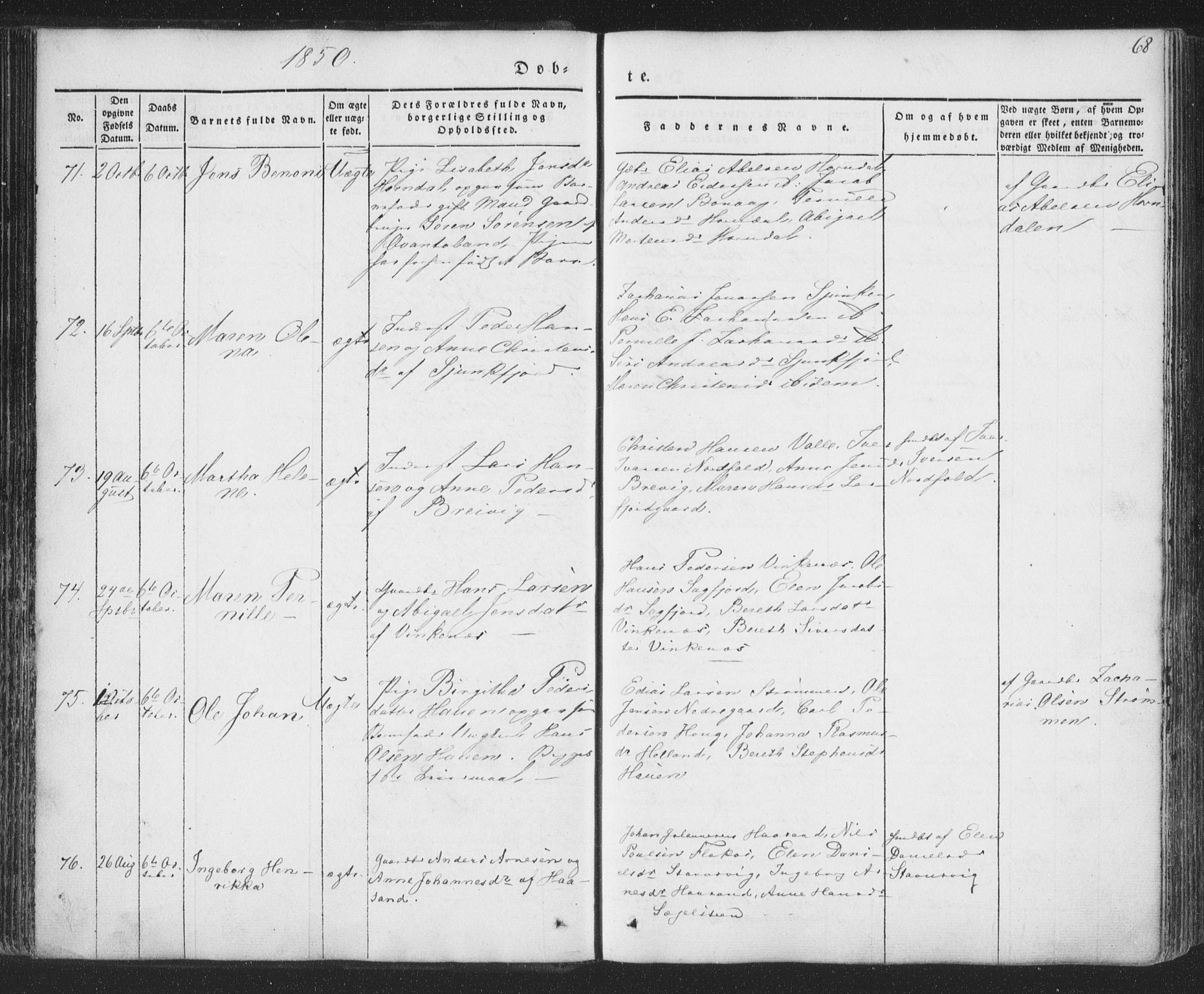 Ministerialprotokoller, klokkerbøker og fødselsregistre - Nordland, AV/SAT-A-1459/853/L0769: Parish register (official) no. 853A08, 1836-1856, p. 68
