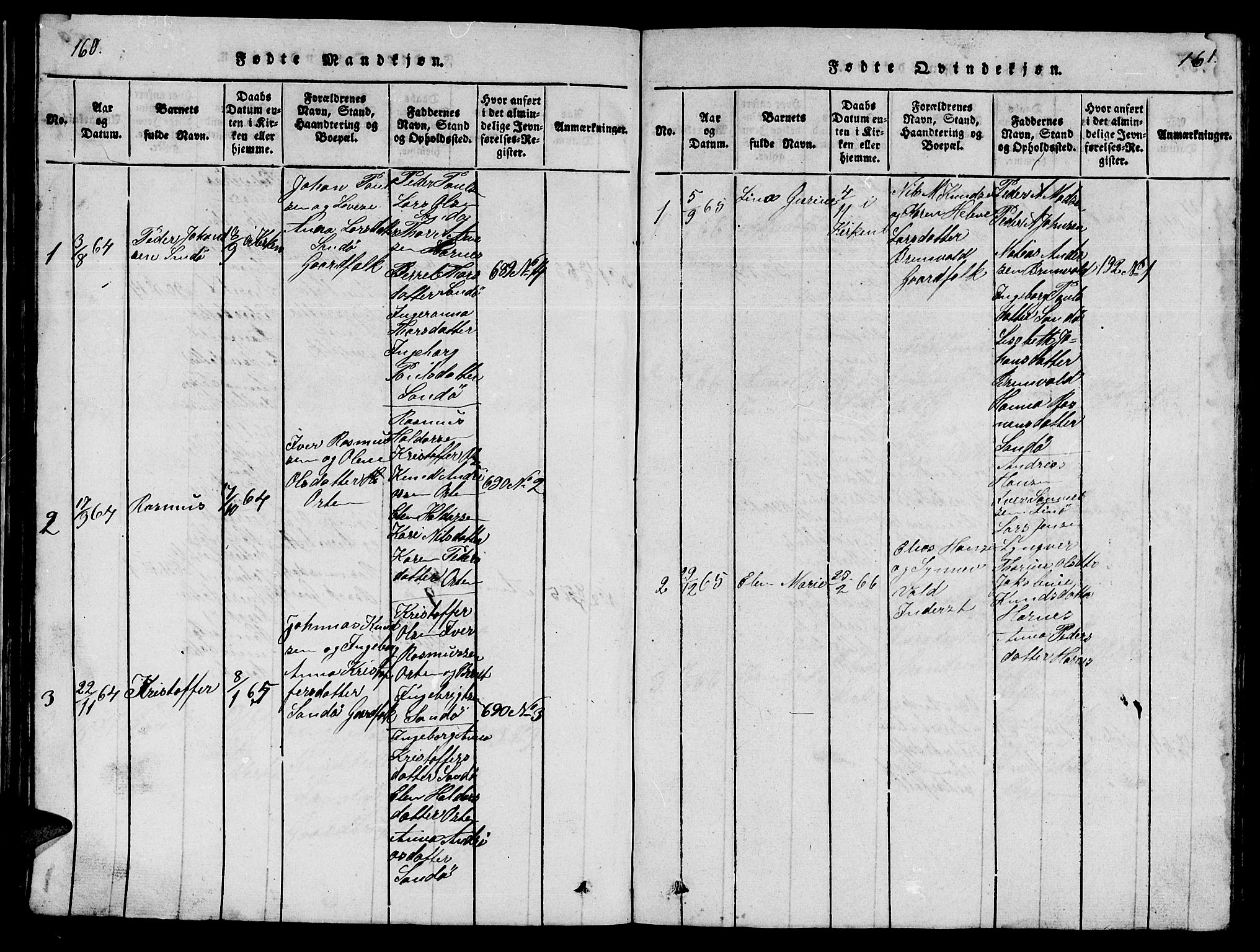 Ministerialprotokoller, klokkerbøker og fødselsregistre - Møre og Romsdal, AV/SAT-A-1454/561/L0731: Parish register (copy) no. 561C01, 1817-1867, p. 160-161