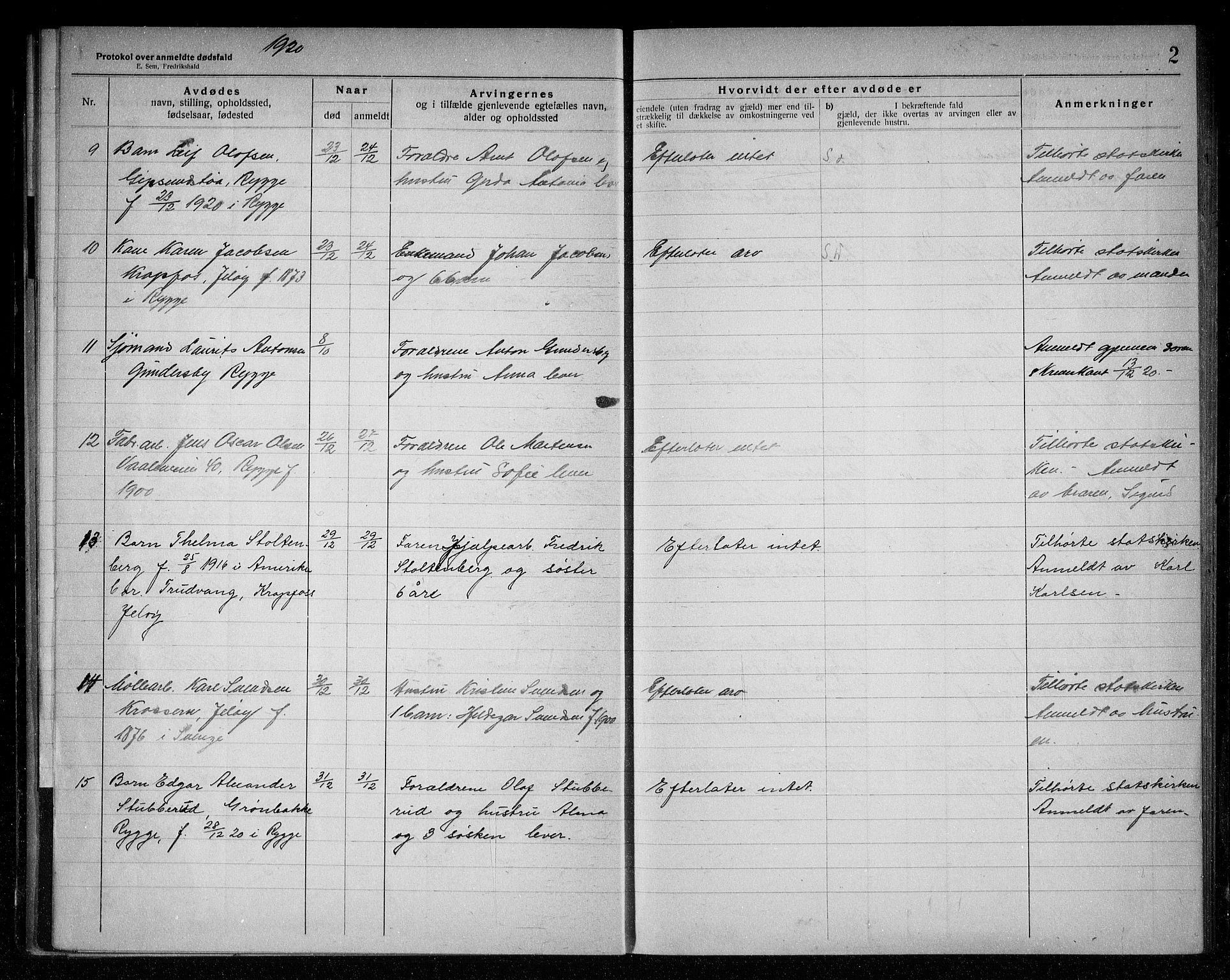 Rygge lensmannskontor, SAO/A-10005/H/Ha/Haa/L0007: Dødsfallsprotokoll, 1920-1925, p. 2