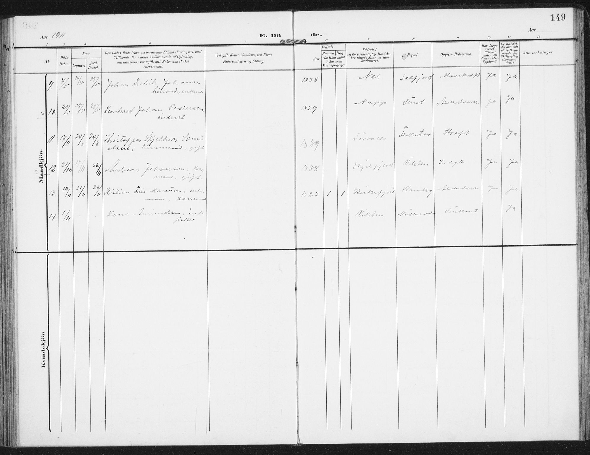 Ministerialprotokoller, klokkerbøker og fødselsregistre - Nordland, SAT/A-1459/885/L1206: Parish register (official) no. 885A07, 1905-1915, p. 149