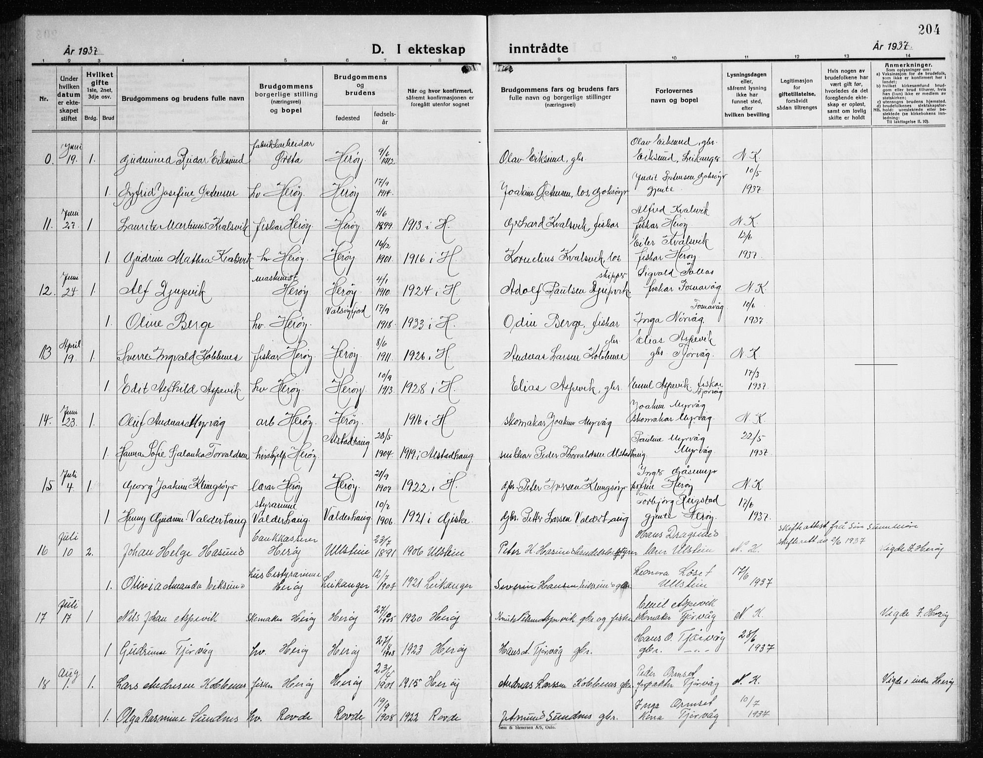 Ministerialprotokoller, klokkerbøker og fødselsregistre - Møre og Romsdal, AV/SAT-A-1454/507/L0085: Parish register (copy) no. 507C08, 1933-1944, p. 204