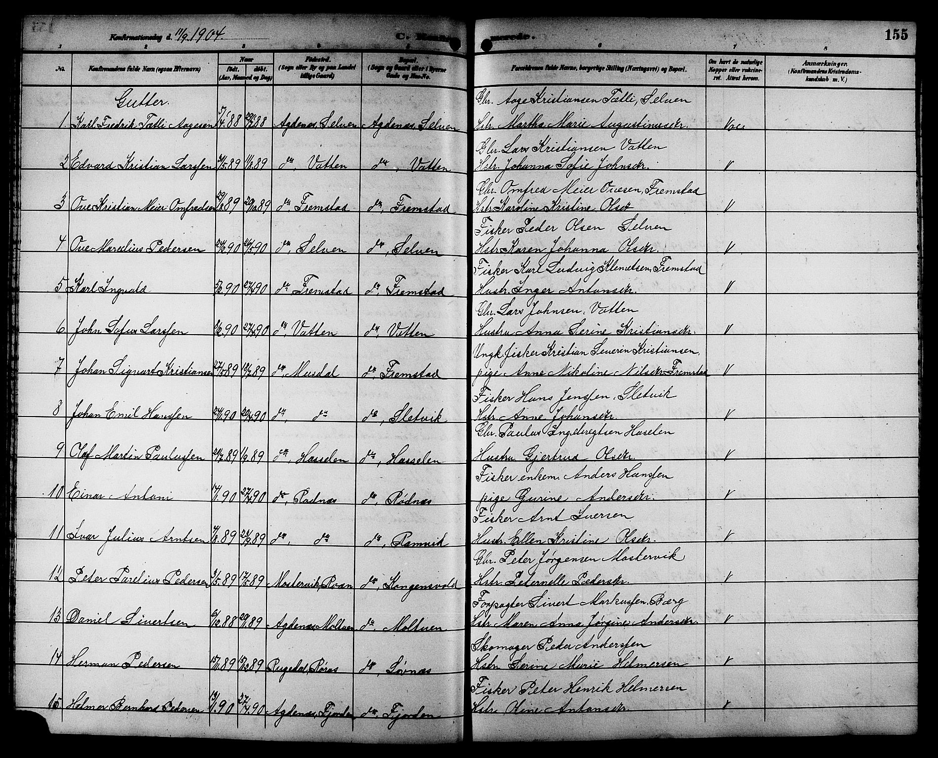Ministerialprotokoller, klokkerbøker og fødselsregistre - Sør-Trøndelag, SAT/A-1456/662/L0757: Parish register (copy) no. 662C02, 1892-1918, p. 155