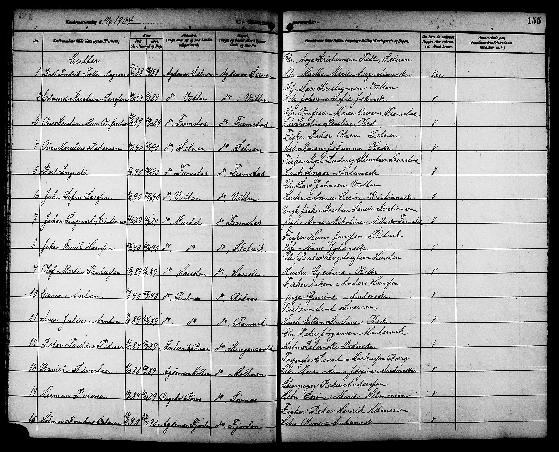 Ministerialprotokoller, klokkerbøker og fødselsregistre - Sør-Trøndelag, AV/SAT-A-1456/662/L0757: Parish register (copy) no. 662C02, 1892-1918, p. 155