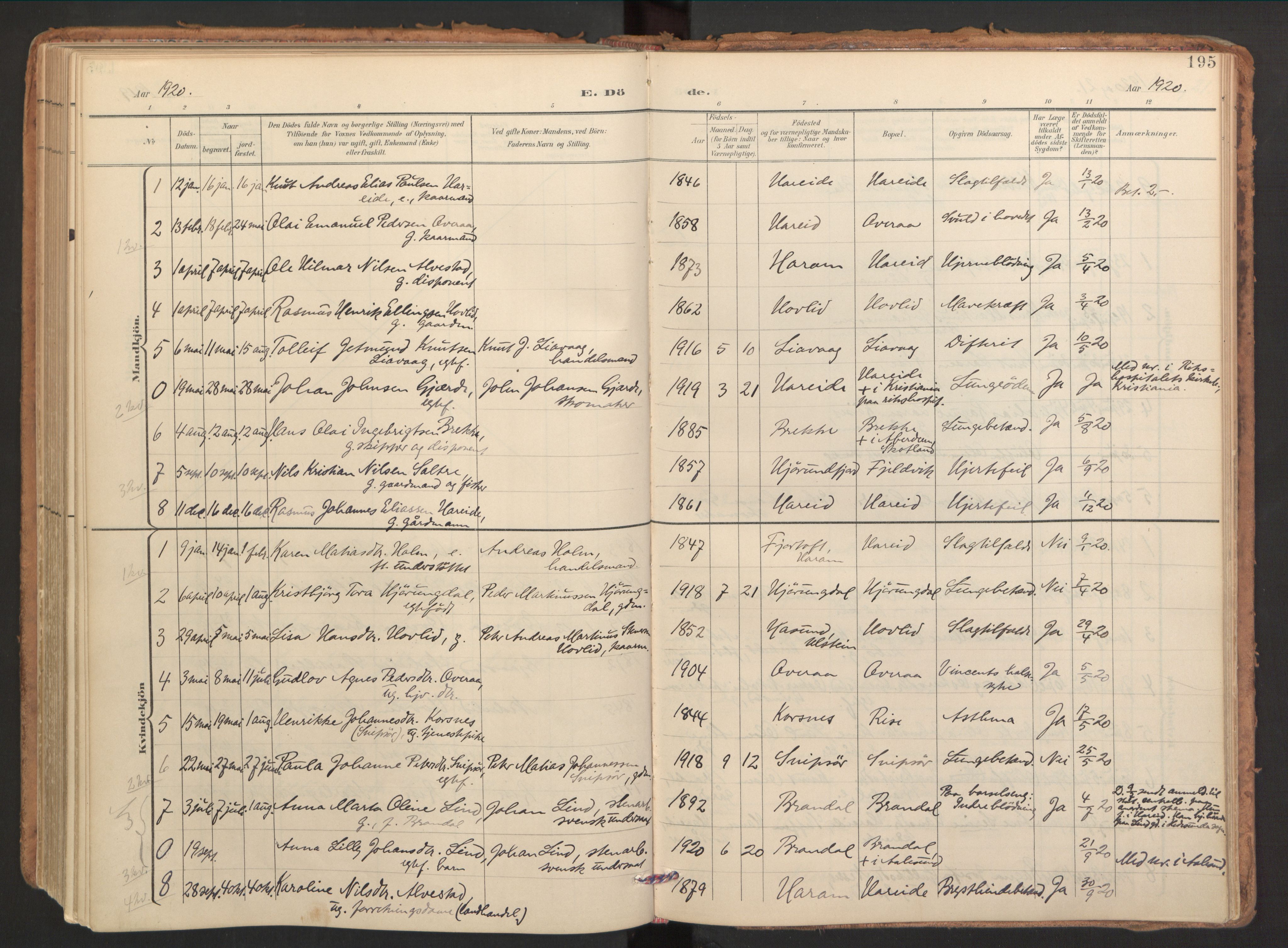 Ministerialprotokoller, klokkerbøker og fødselsregistre - Møre og Romsdal, AV/SAT-A-1454/510/L0123: Parish register (official) no. 510A03, 1898-1922, p. 195