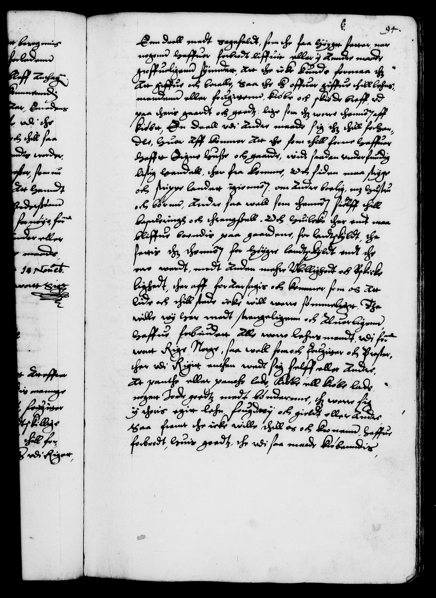 Danske Kanselli 1572-1799, RA/EA-3023/F/Fc/Fca/Fcaa/L0002: Norske registre (mikrofilm), 1588-1596, p. 94a