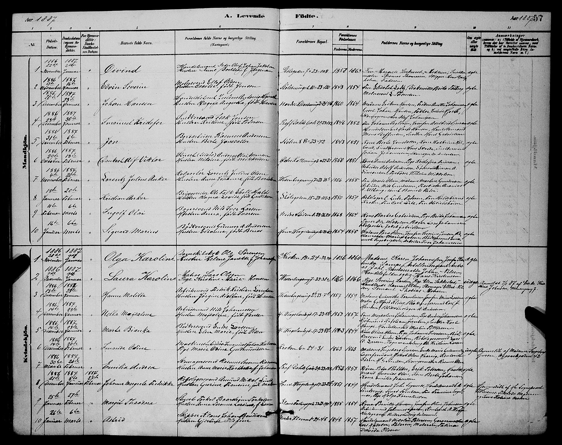 Mariakirken Sokneprestembete, SAB/A-76901/H/Hab/L0004: Parish register (copy) no. A 4, 1878-1892, p. 57