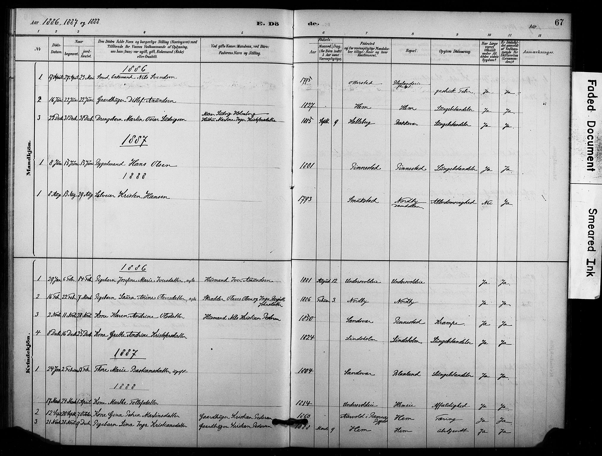 Lardal kirkebøker, AV/SAKO-A-350/F/Fc/L0001: Parish register (official) no. III 1, 1881-1906, p. 67