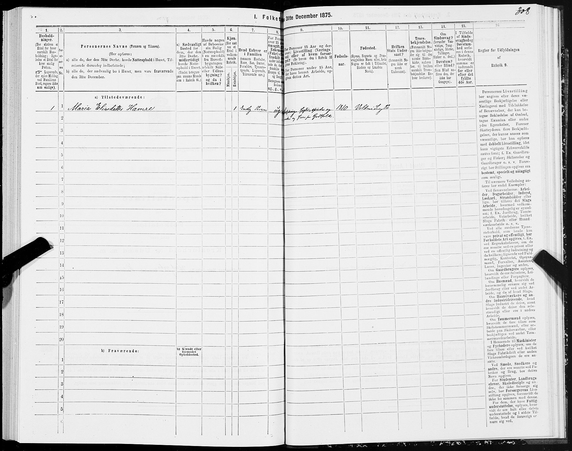 SAT, 1875 census for 1519P Volda, 1875, p. 4308