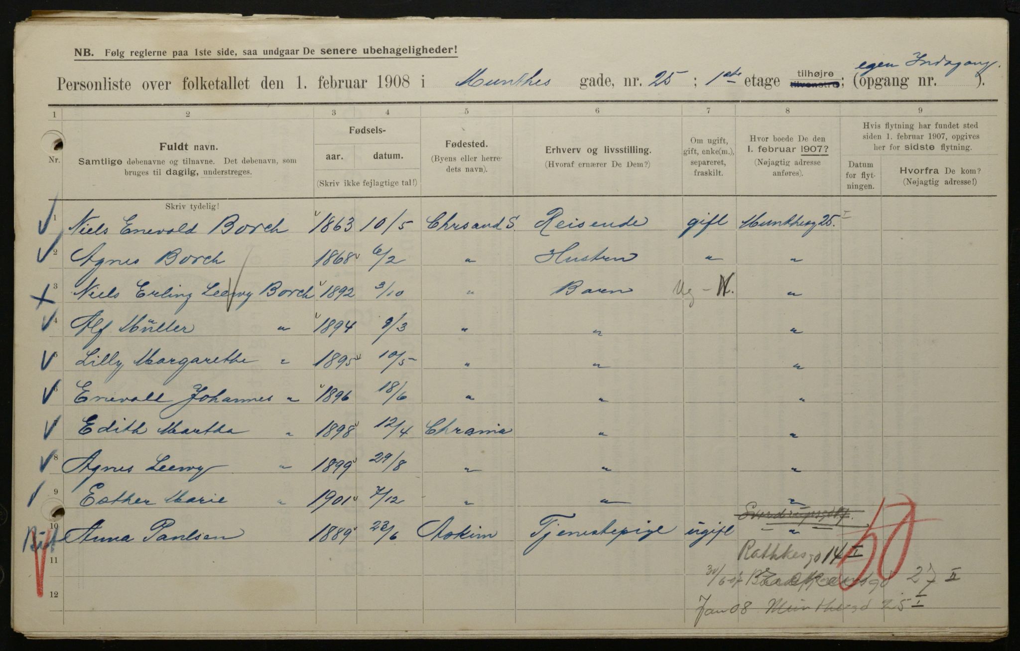 OBA, Municipal Census 1908 for Kristiania, 1908, p. 61018