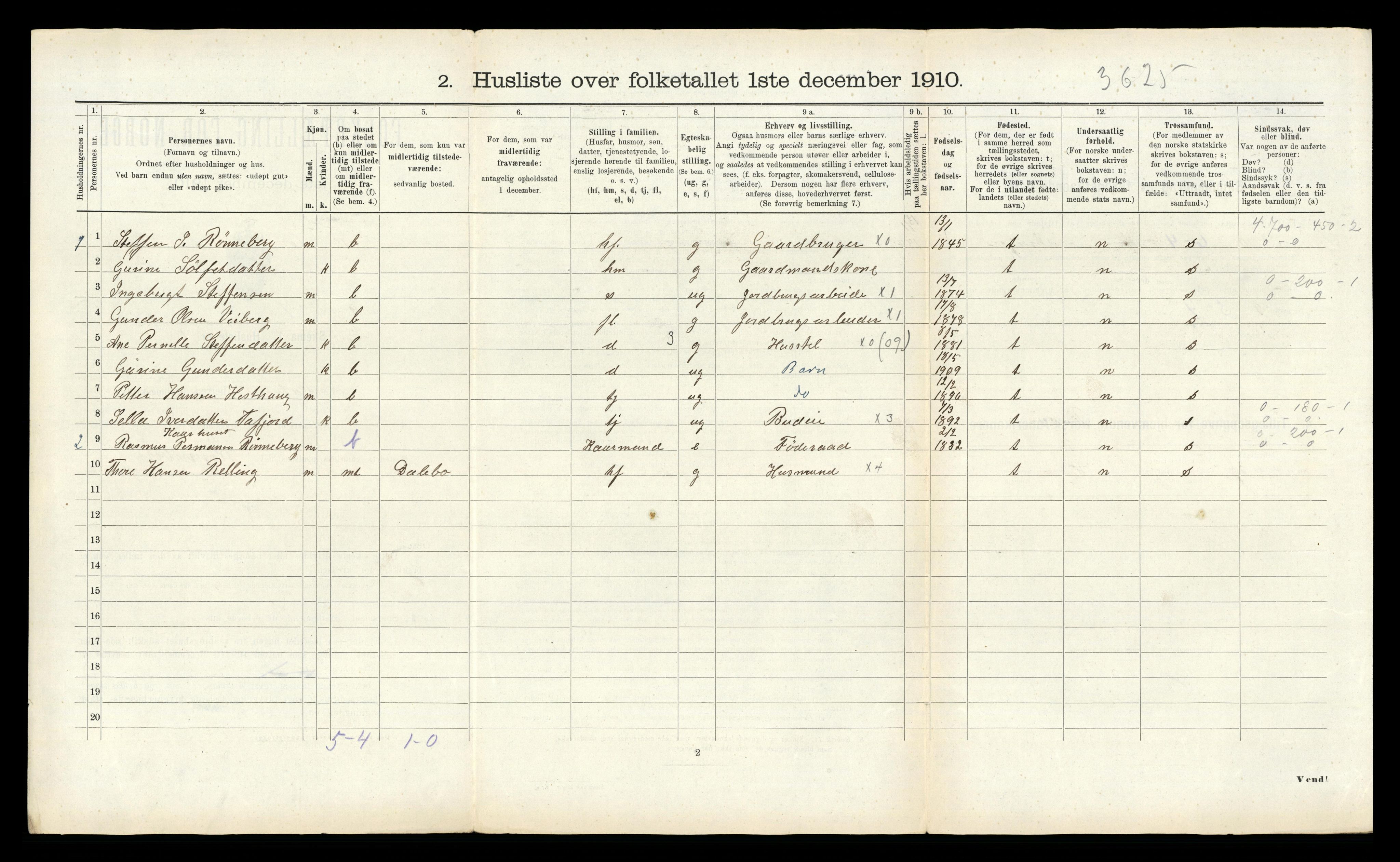 RA, 1910 census for Norddal, 1910, p. 752