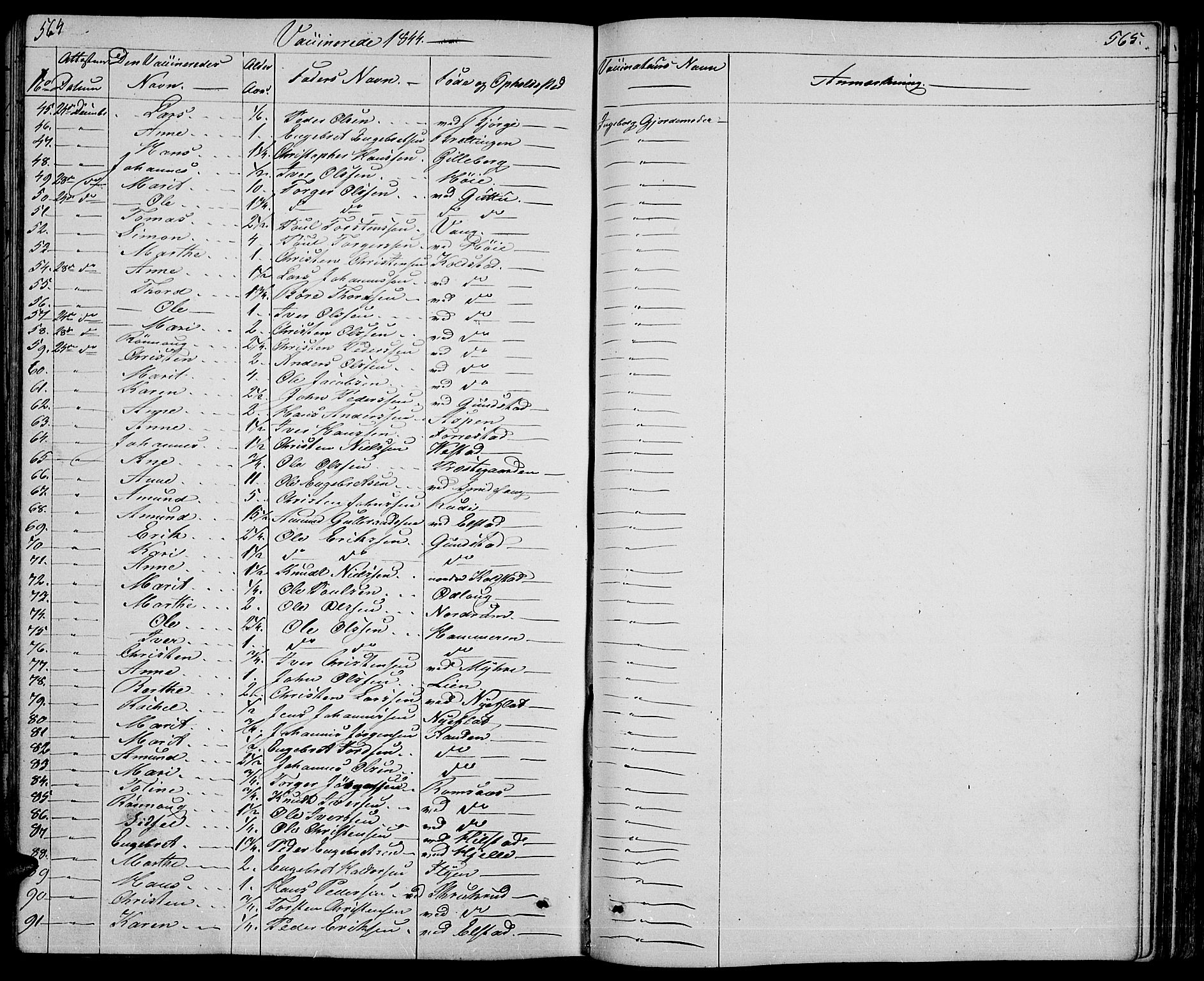 Ringebu prestekontor, SAH/PREST-082/H/Ha/Hab/L0002: Parish register (copy) no. 2, 1839-1853, p. 564-565