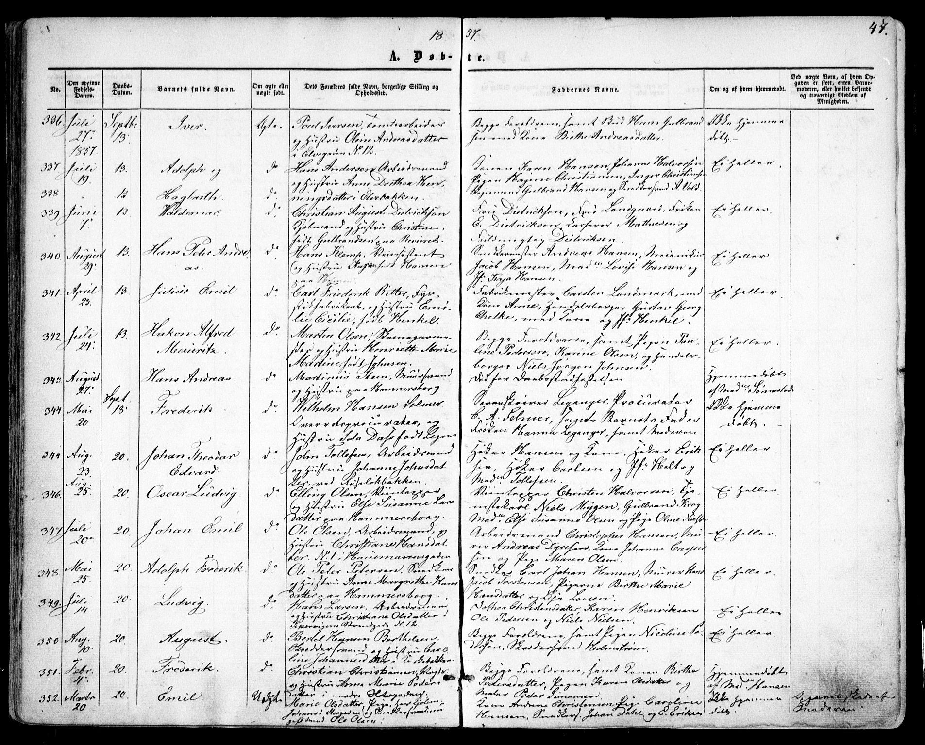 Oslo domkirke Kirkebøker, AV/SAO-A-10752/F/Fa/L0015: Parish register (official) no. 15, 1857-1871, p. 47