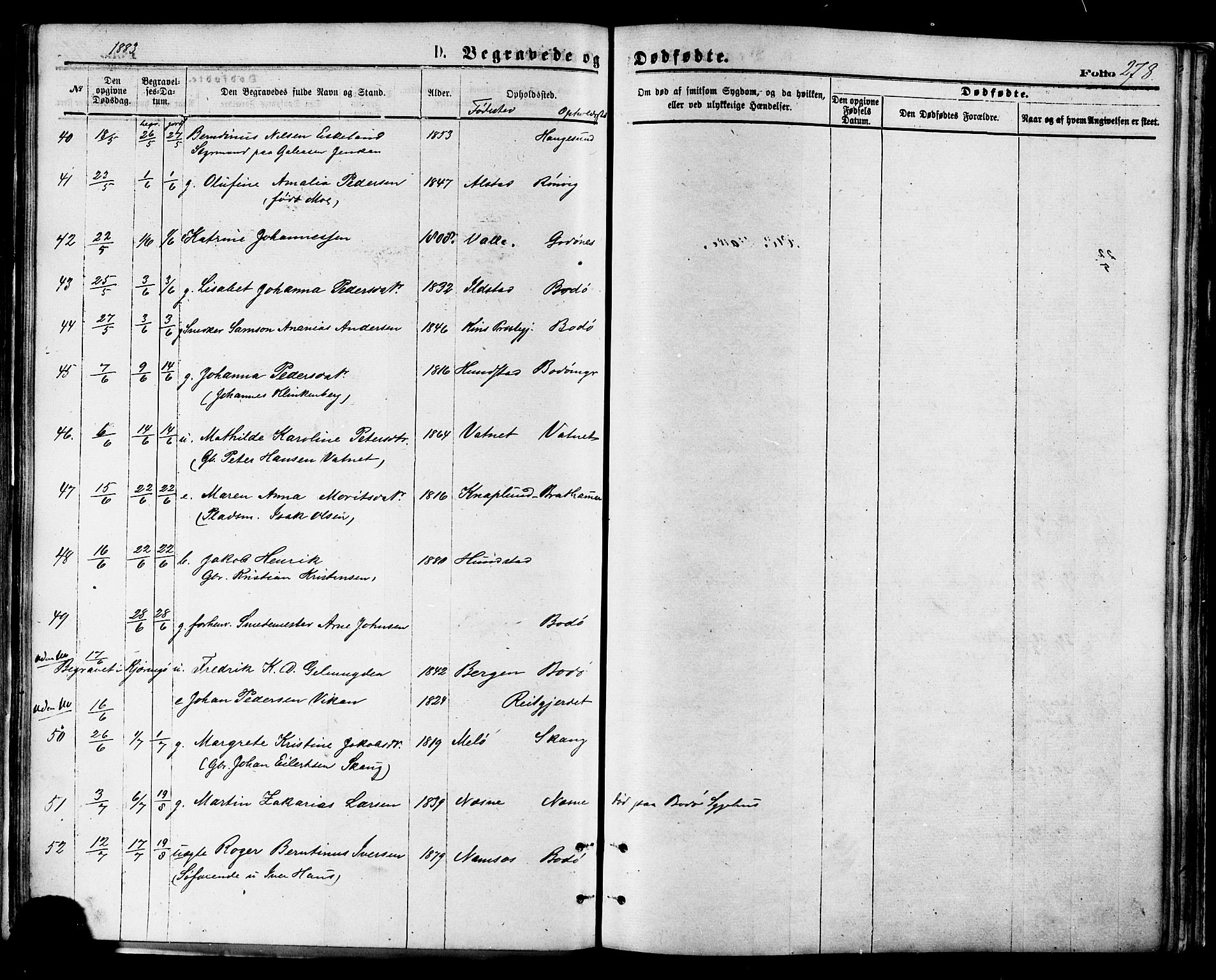 Ministerialprotokoller, klokkerbøker og fødselsregistre - Nordland, AV/SAT-A-1459/801/L0009: Parish register (official) no. 801A09, 1876-1883, p. 278