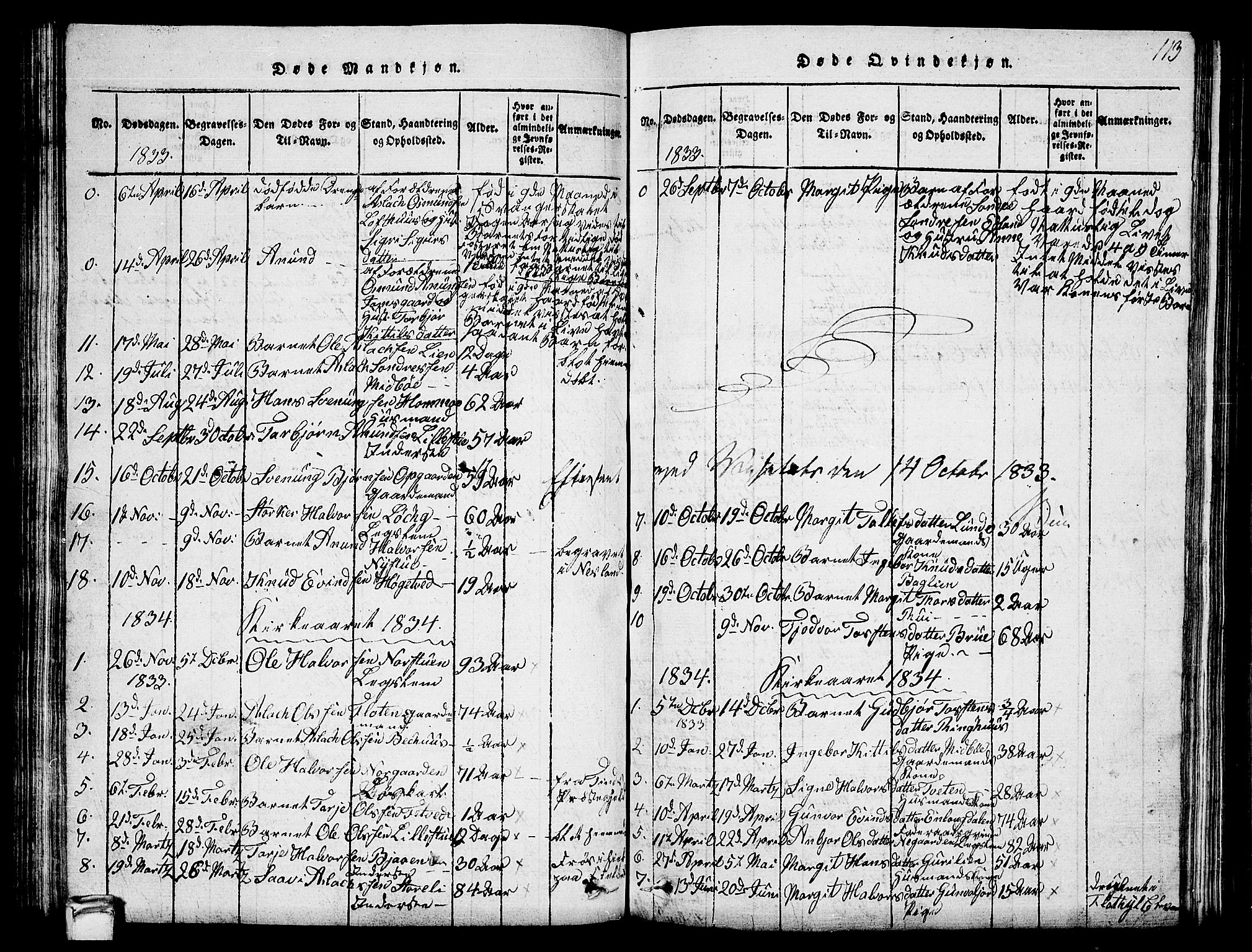 Vinje kirkebøker, SAKO/A-312/G/Ga/L0001: Parish register (copy) no. I 1, 1814-1843, p. 113