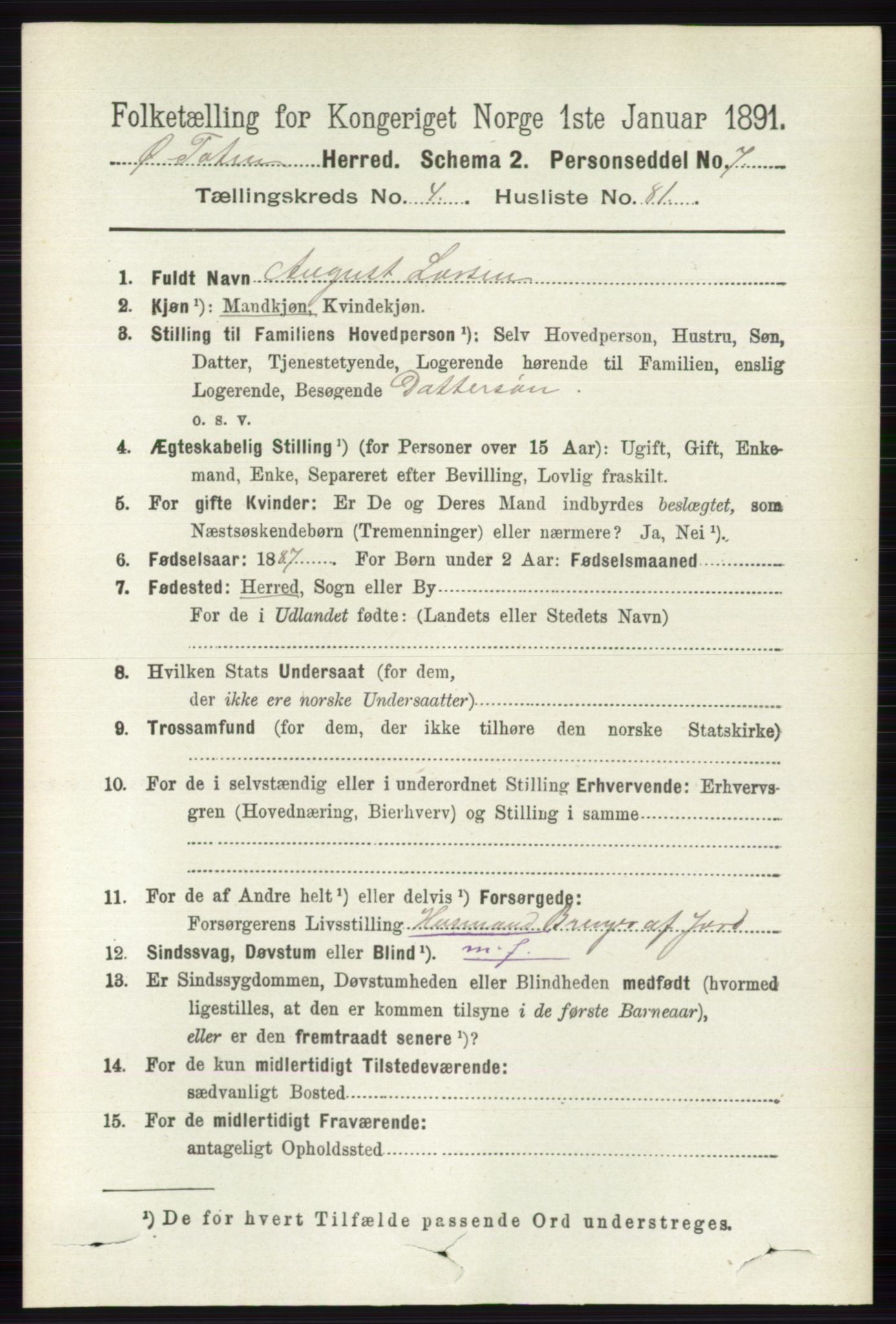 RA, 1891 census for 0528 Østre Toten, 1891, p. 2866