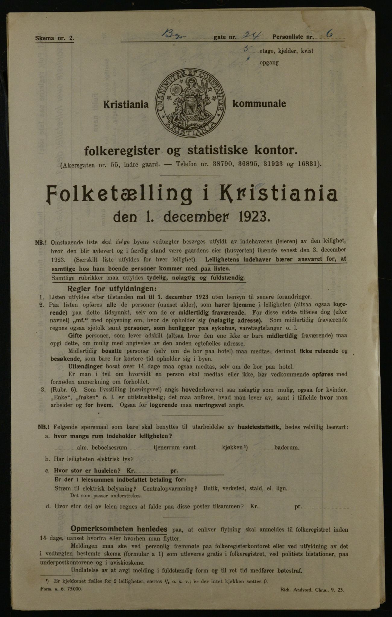 OBA, Municipal Census 1923 for Kristiania, 1923, p. 11046