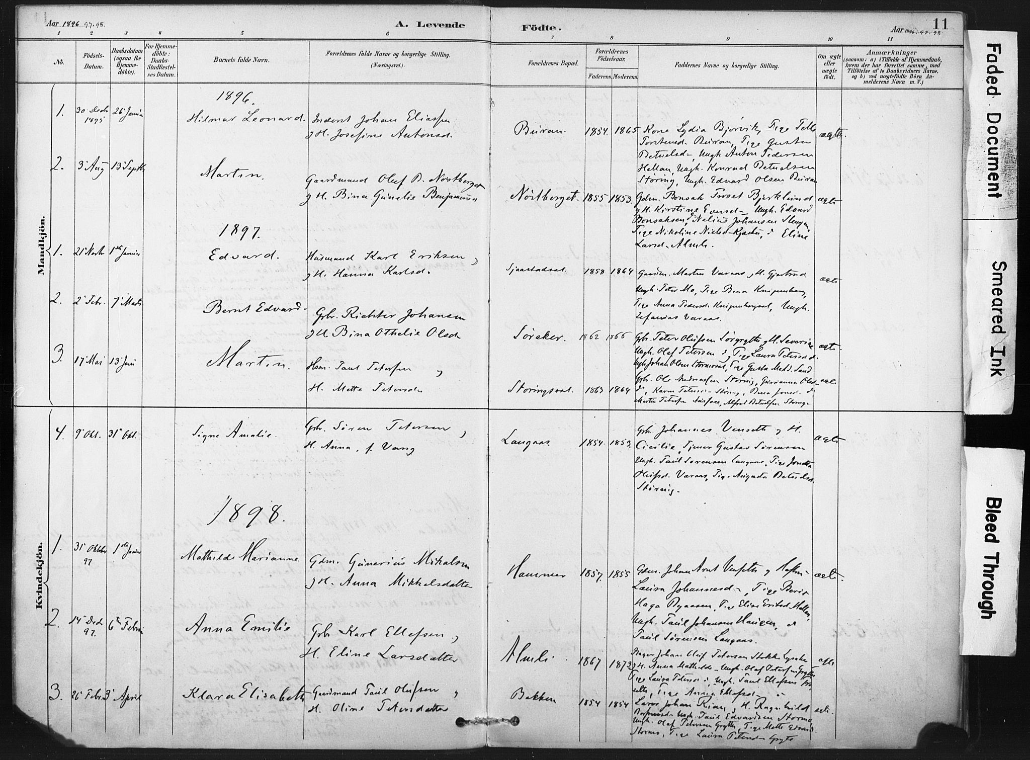 Ministerialprotokoller, klokkerbøker og fødselsregistre - Nord-Trøndelag, SAT/A-1458/718/L0175: Parish register (official) no. 718A01, 1890-1923, p. 11