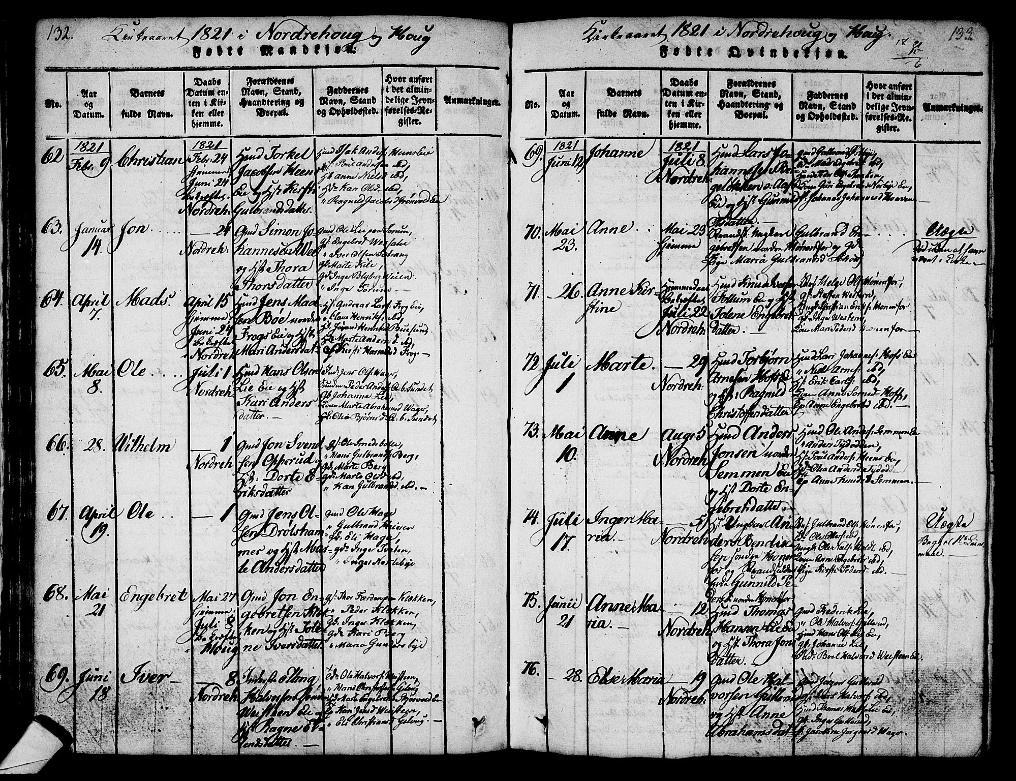 Norderhov kirkebøker, AV/SAKO-A-237/G/Ga/L0003: Parish register (copy) no. I 3 /1, 1814-1876, p. 132-133