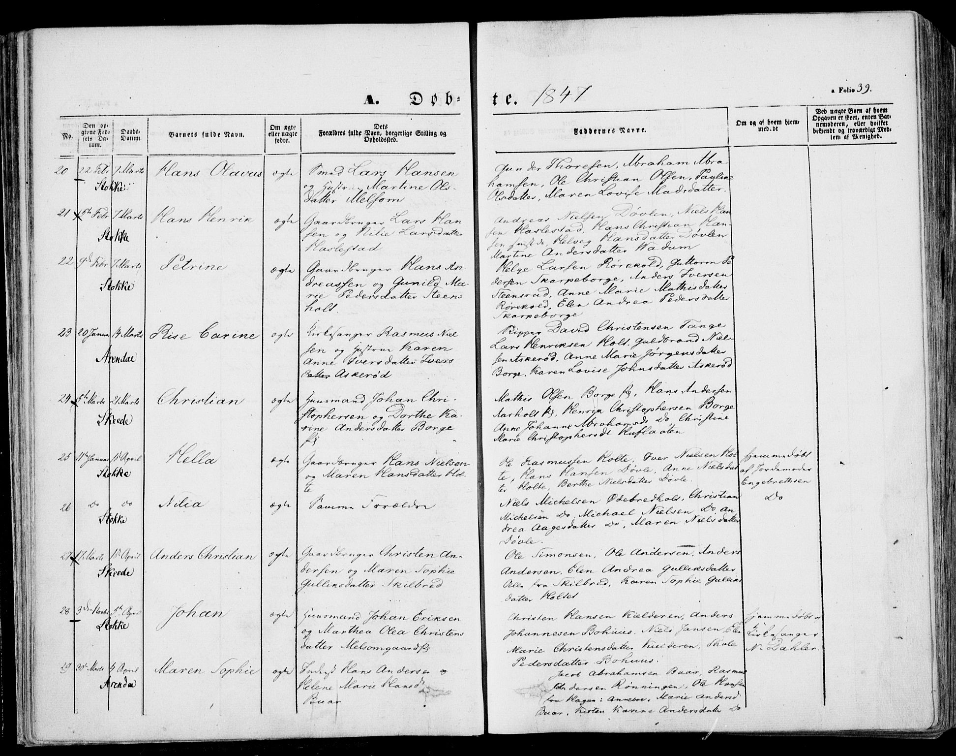 Stokke kirkebøker, AV/SAKO-A-320/F/Fa/L0007: Parish register (official) no. I 7, 1844-1857, p. 39