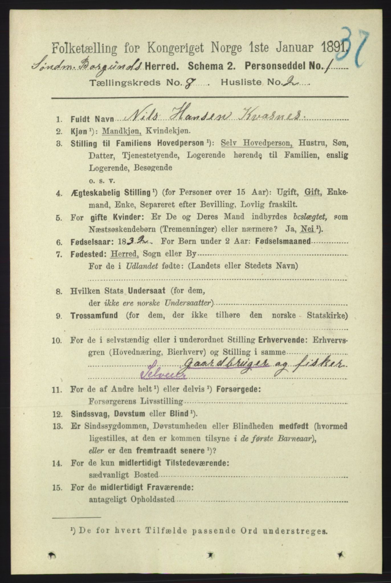 RA, 1891 census for 1531 Borgund, 1891, p. 2130