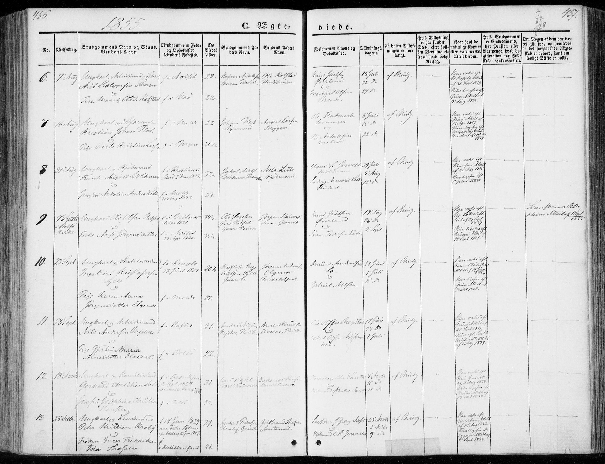 Ministerialprotokoller, klokkerbøker og fødselsregistre - Møre og Romsdal, SAT/A-1454/558/L0689: Parish register (official) no. 558A03, 1843-1872, p. 456-457