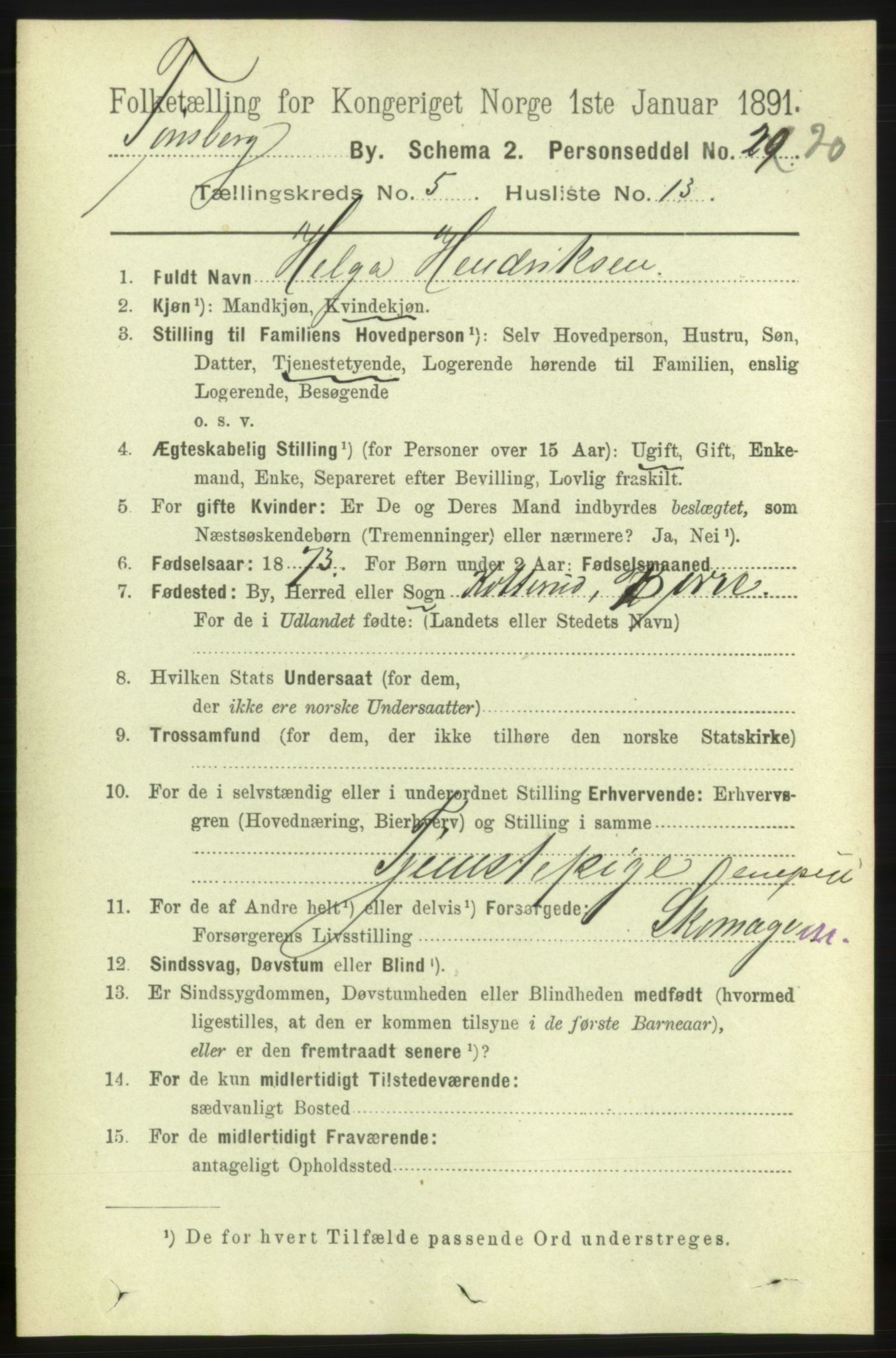 RA, 1891 census for 0705 Tønsberg, 1891, p. 2437