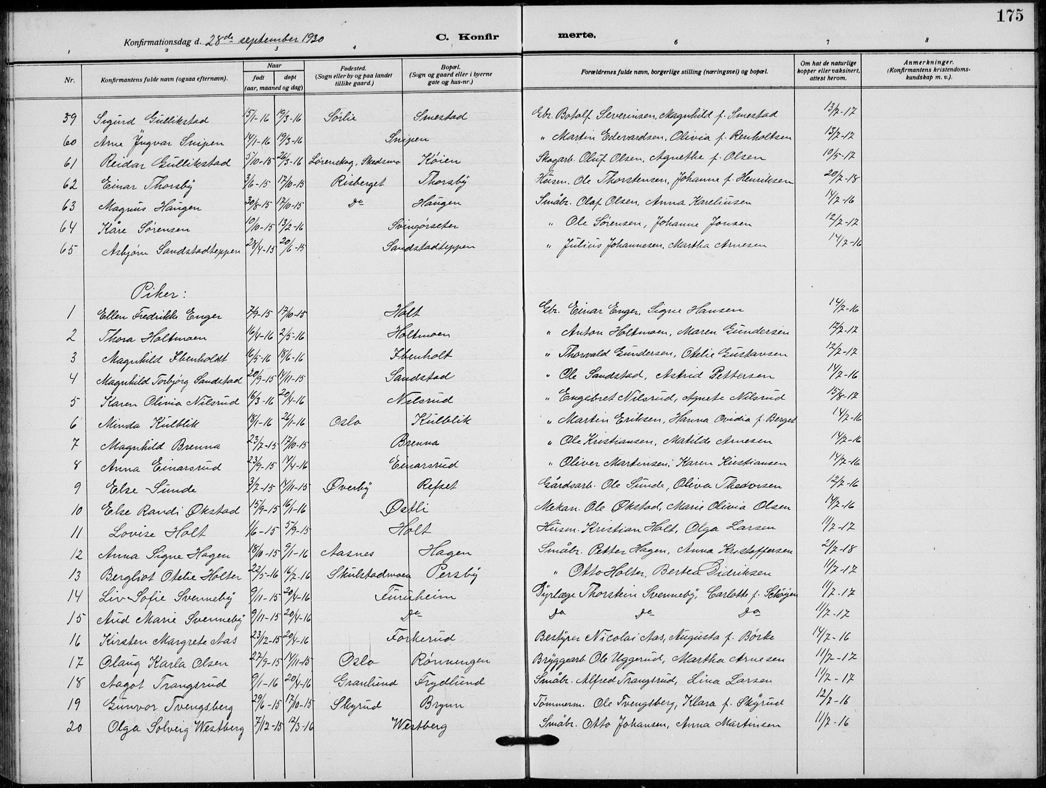 Grue prestekontor, SAH/PREST-036/H/Ha/Hab/L0008: Parish register (copy) no. 8, 1921-1934, p. 175